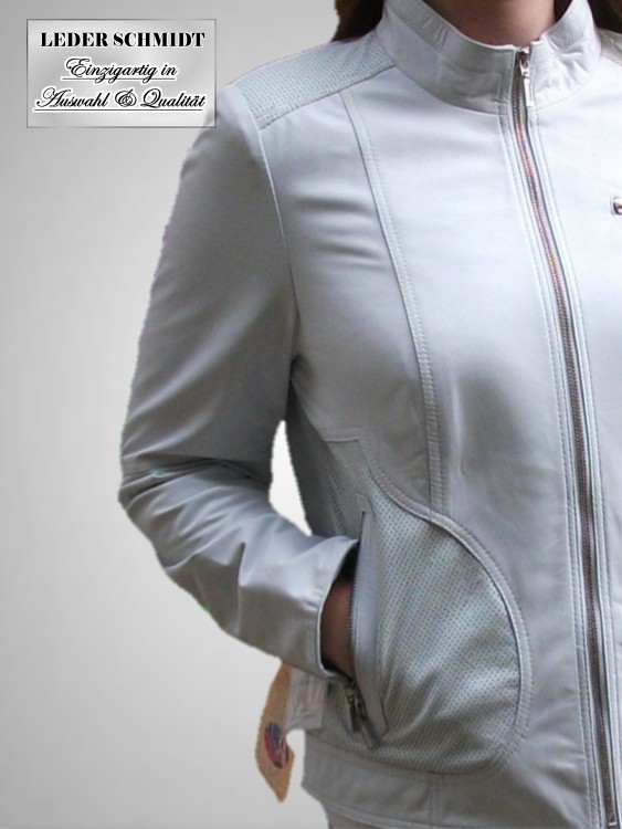 weiße kurze Damen Lederjacke