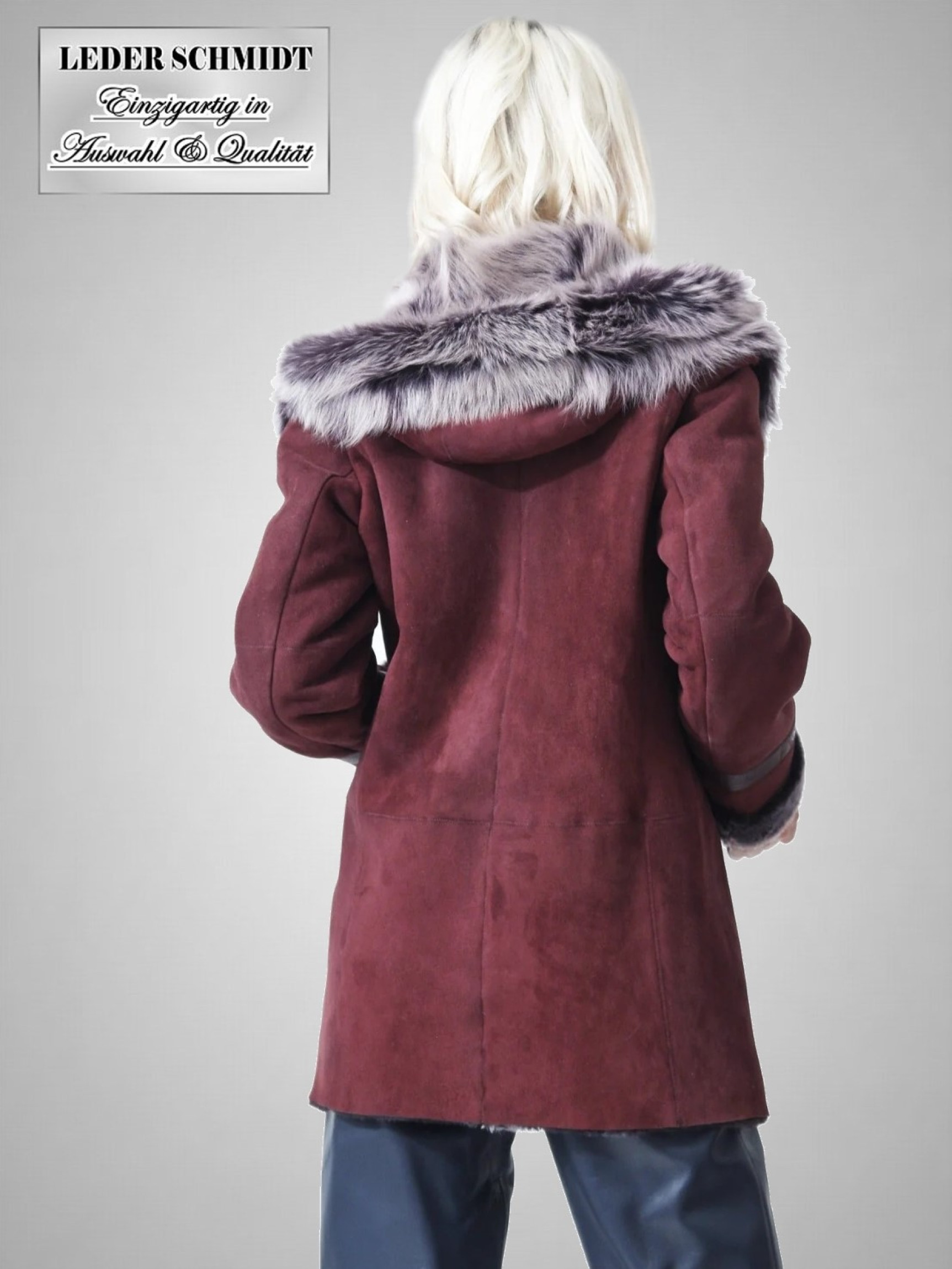 lange Damen Lammfelljacke mit Kapuze