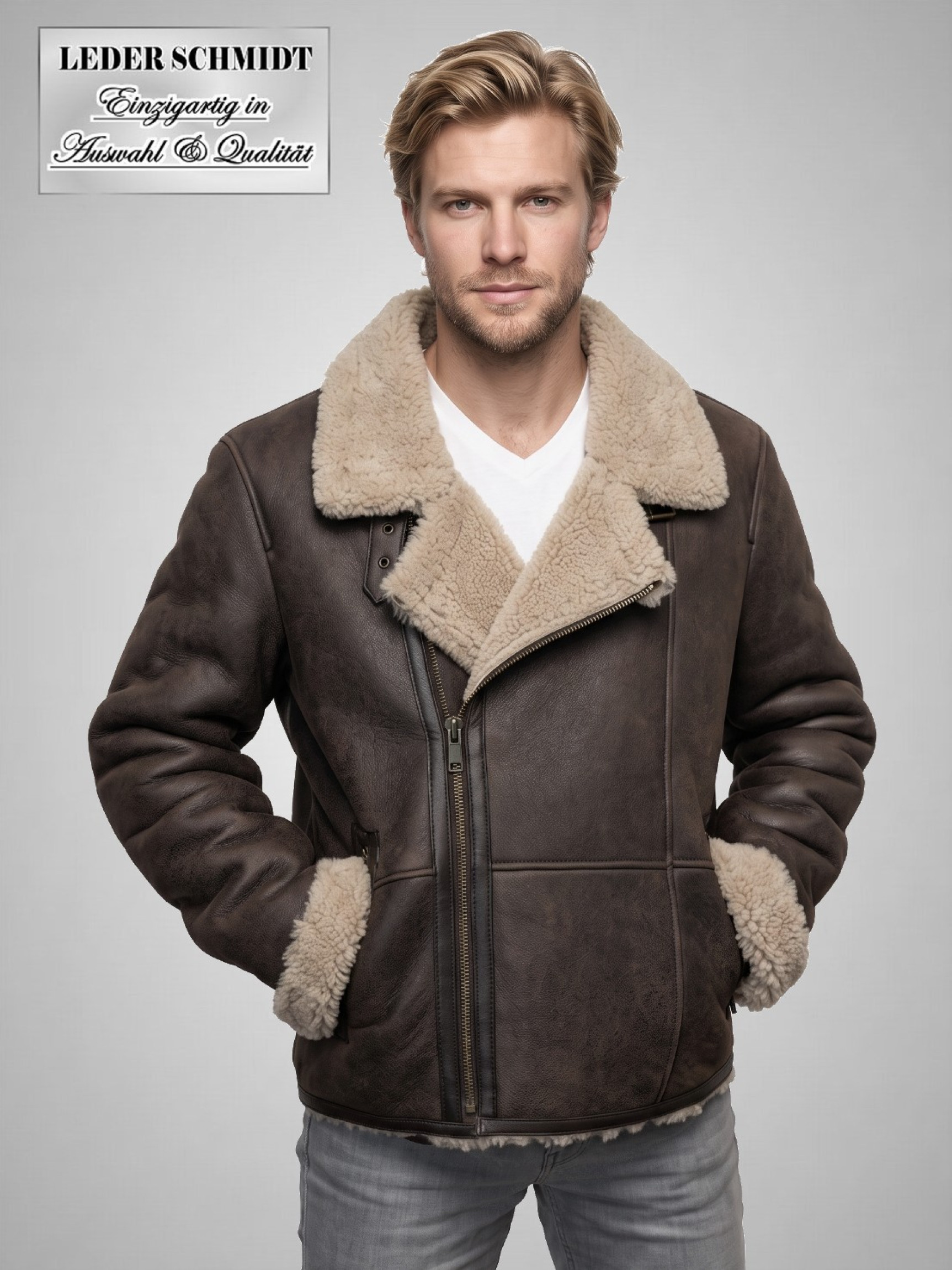 kurze Herren Lammfelljacke braun