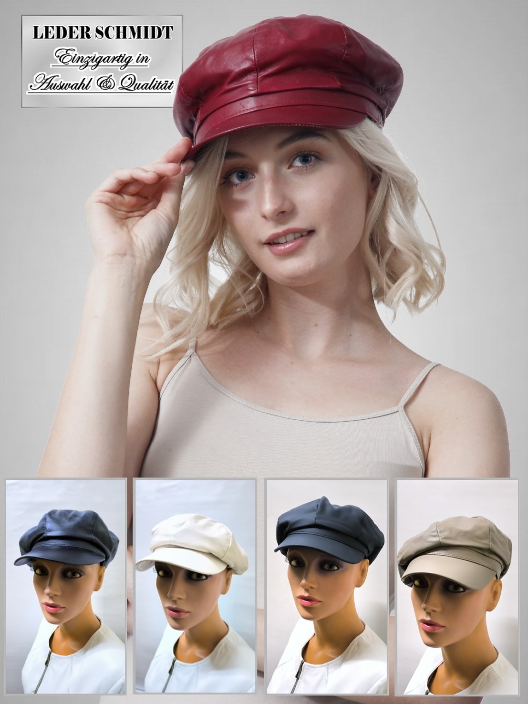 Leder-Ballonmütze