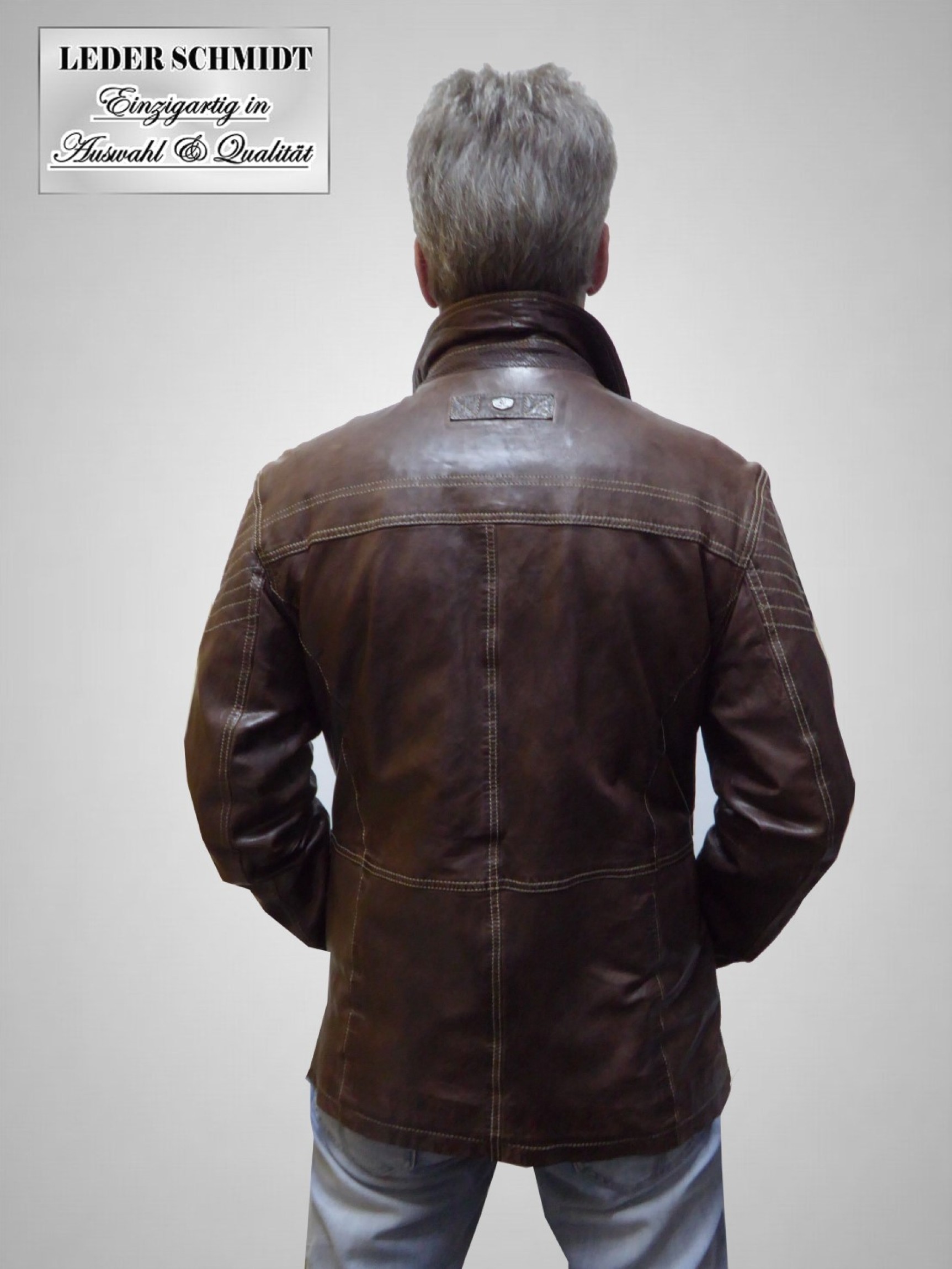 halblange Herrenlederjacke aus hochwertigem weichem Lammnappa dunkelbraun