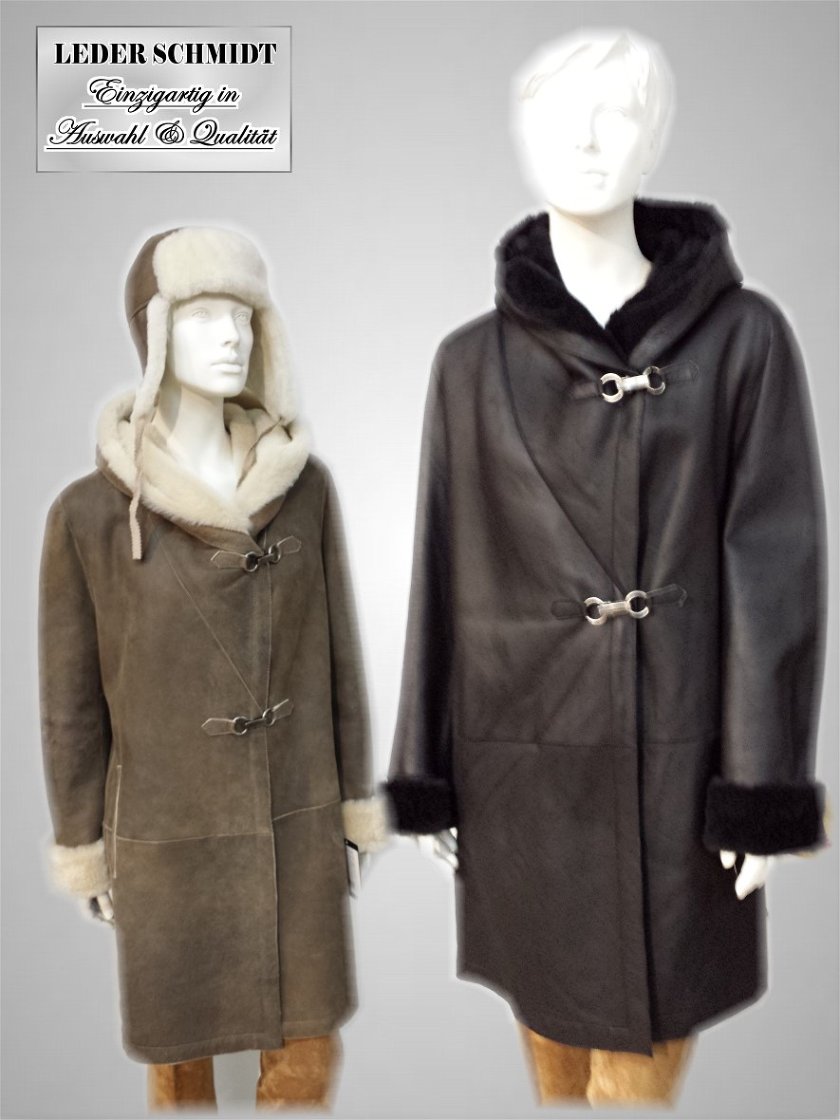 Lange Damen Lammfelljacke mit Kapuze