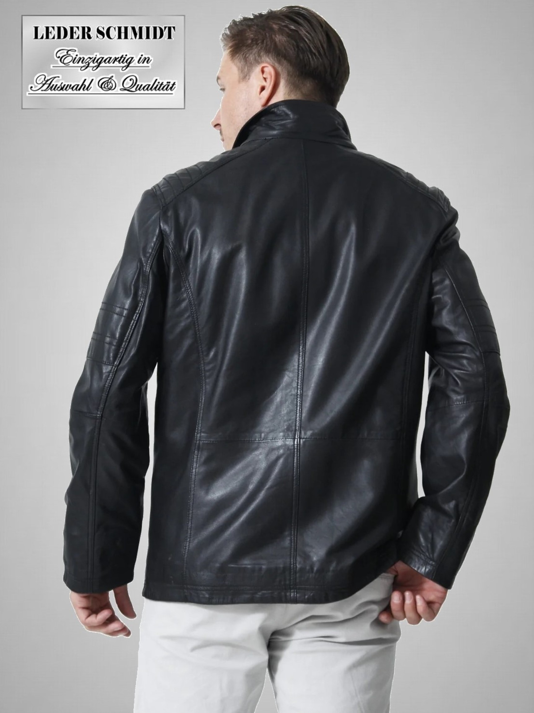 einfache leichte Herren Lederjacke schwarz Lammnappa