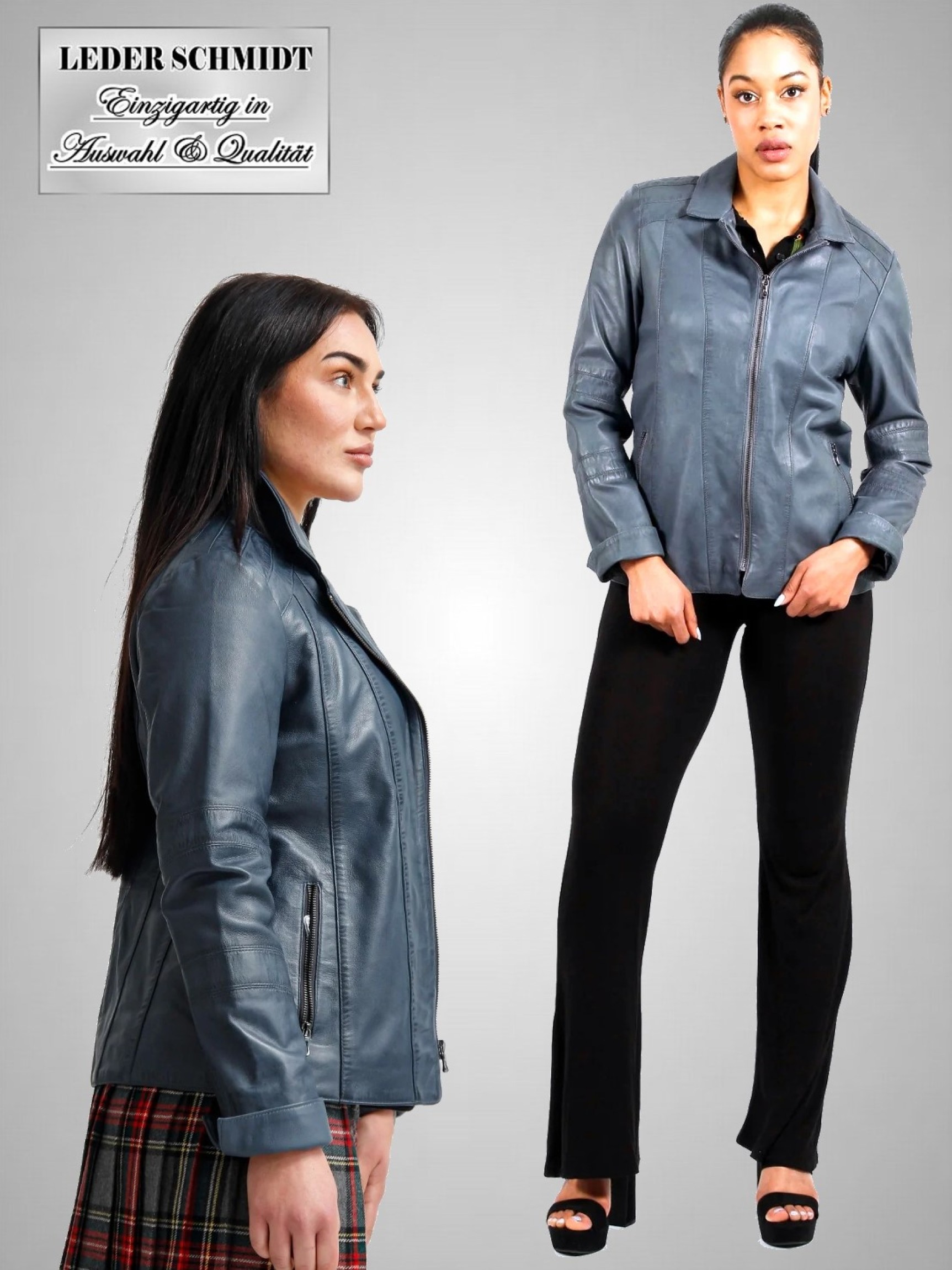 leichte Damen Lederjacke blau vintage