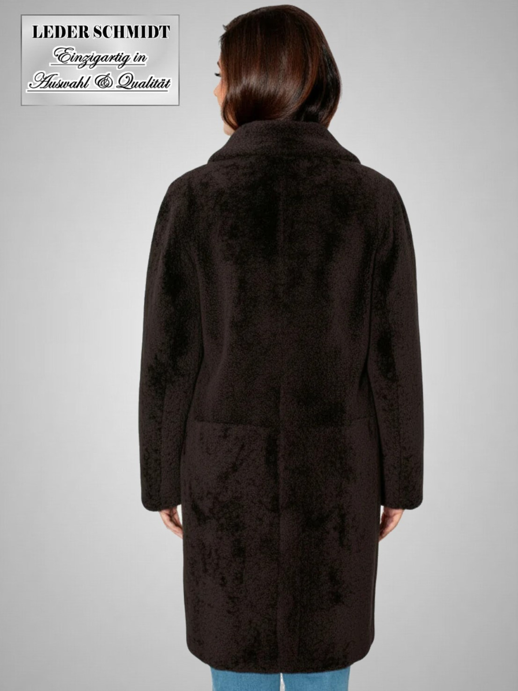 Damen Curly-Lammfellmantel dunkelbraun