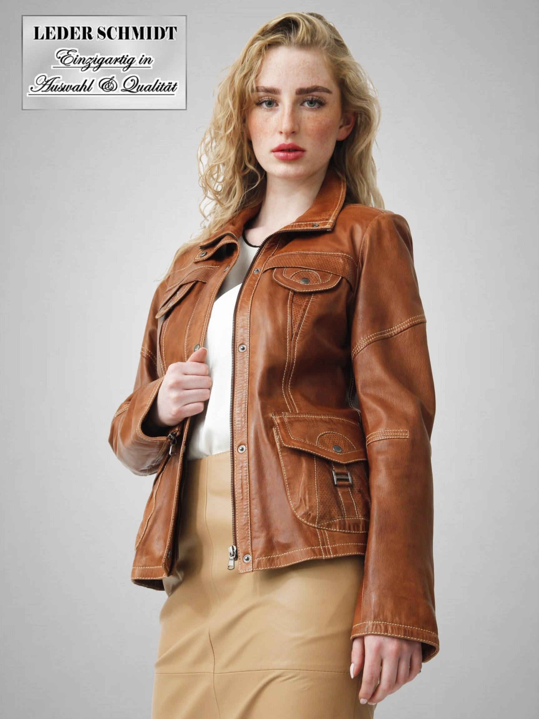 braune kurze Damen Lederjacke