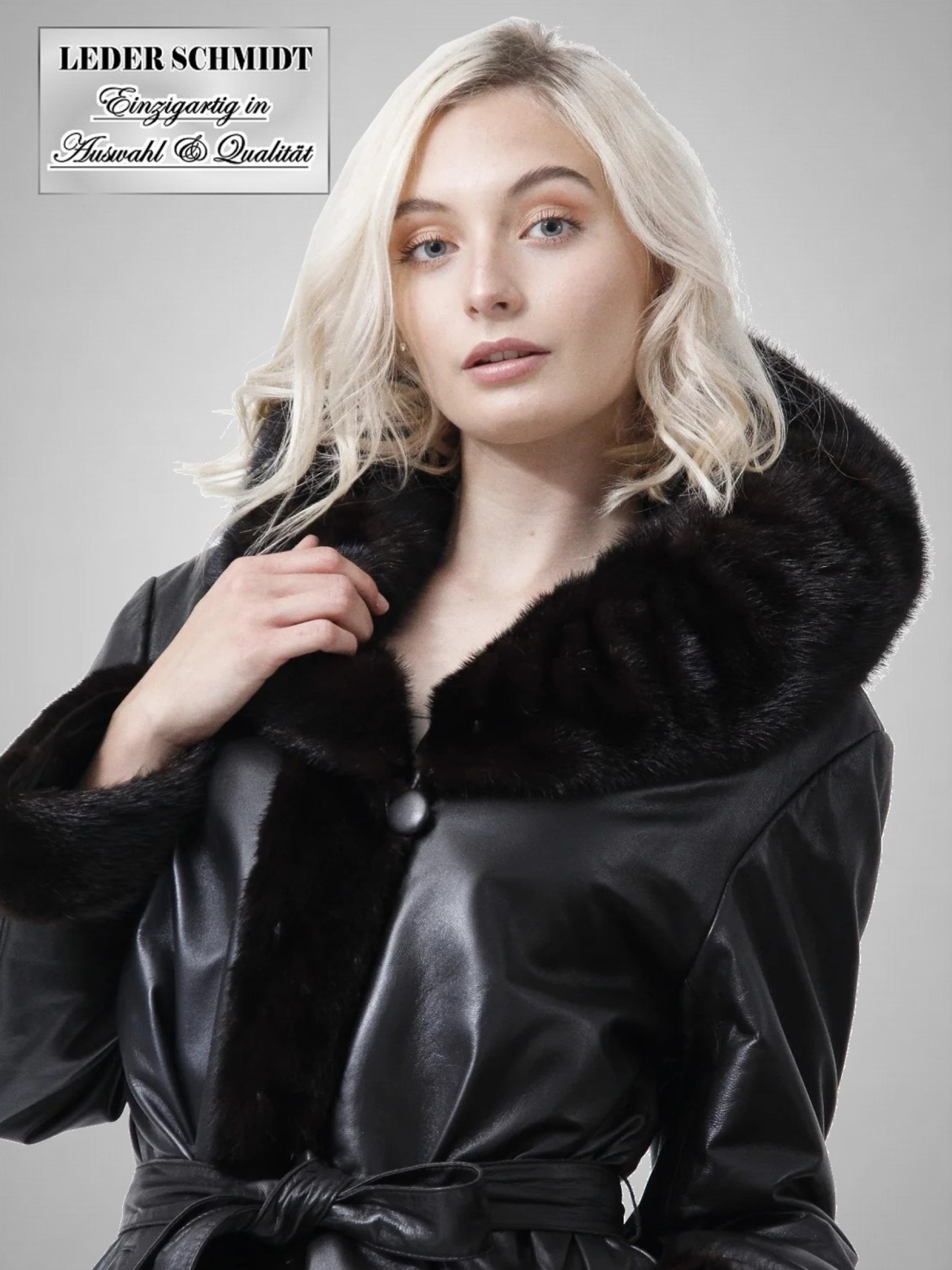 schicker Damen Ledermantel schwarz