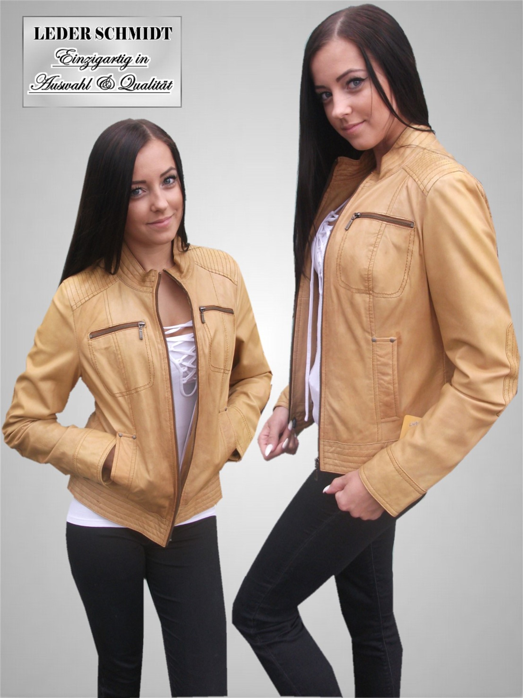 leichte Damenlederjacke cognag Biker Stehkragen vintage