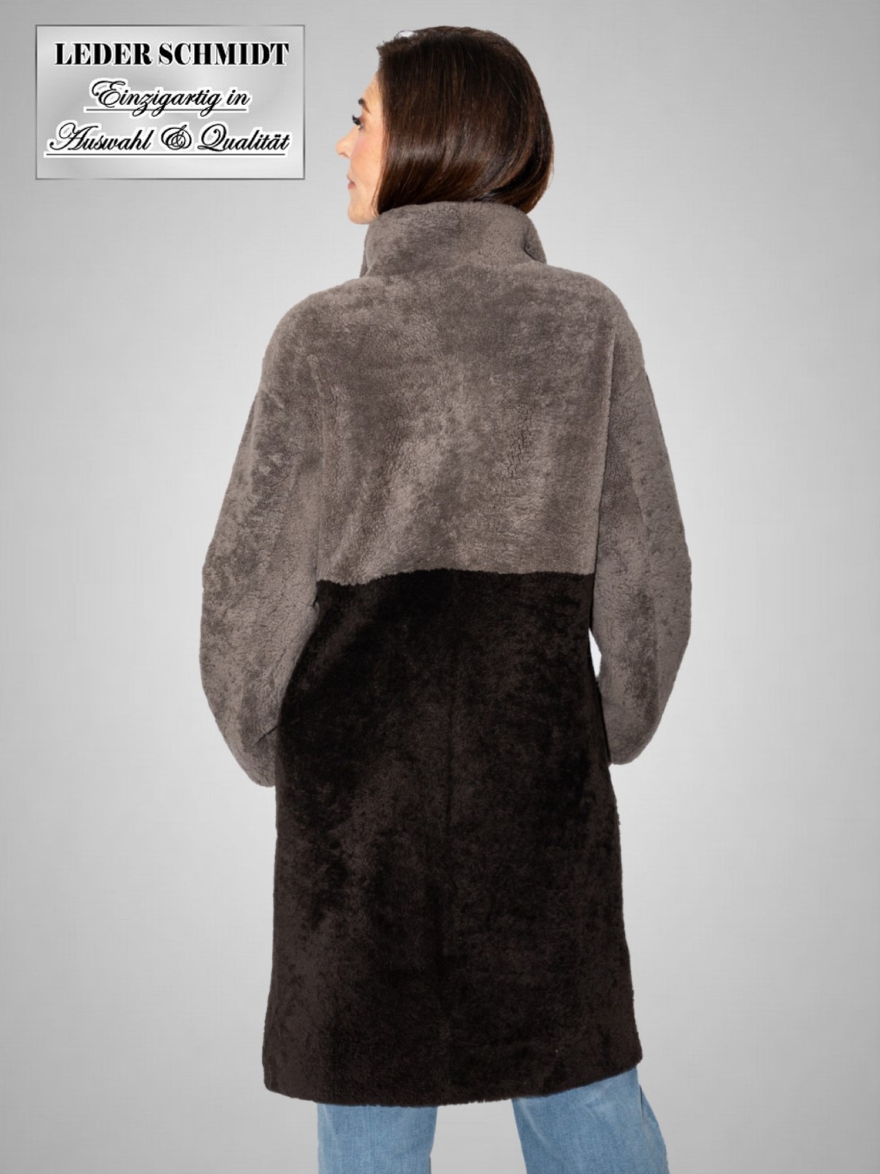 Lammfellmantel für Damen Curly Lammfell Stehkragen