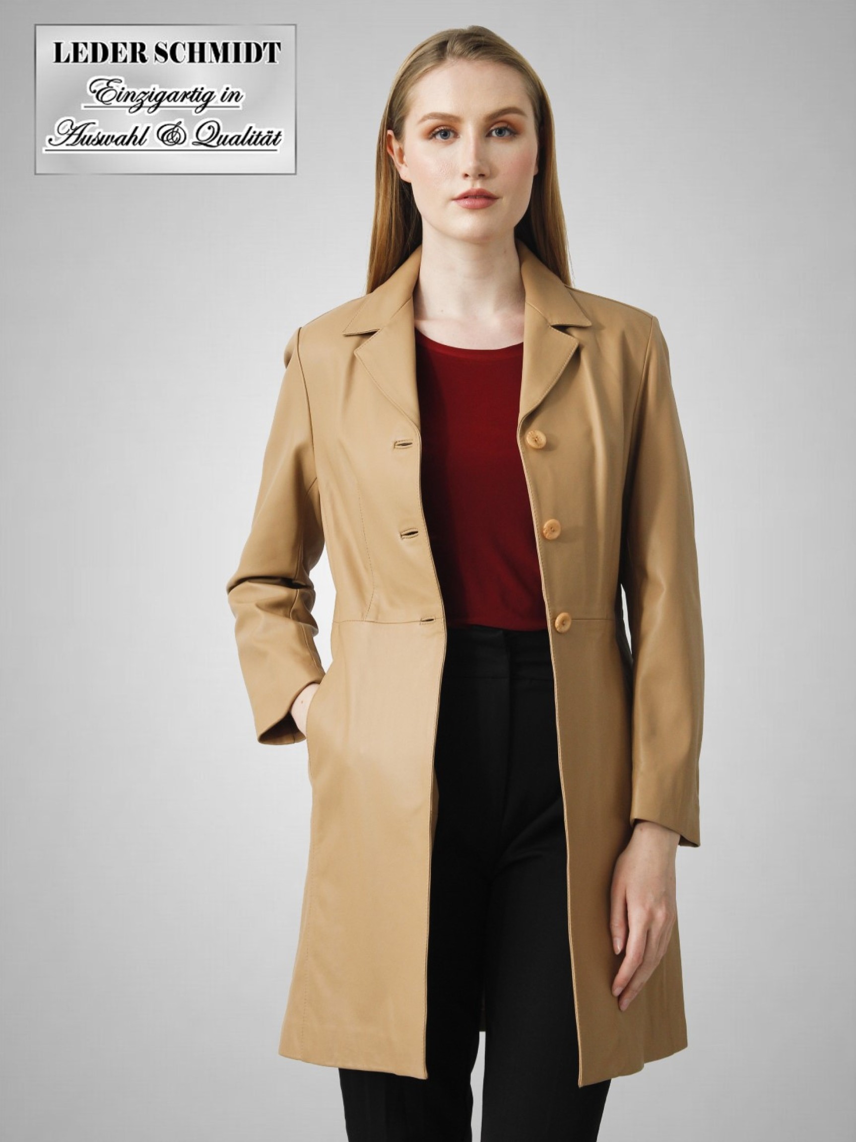 Damen Leder-Kurzmantel mit Knöpfe