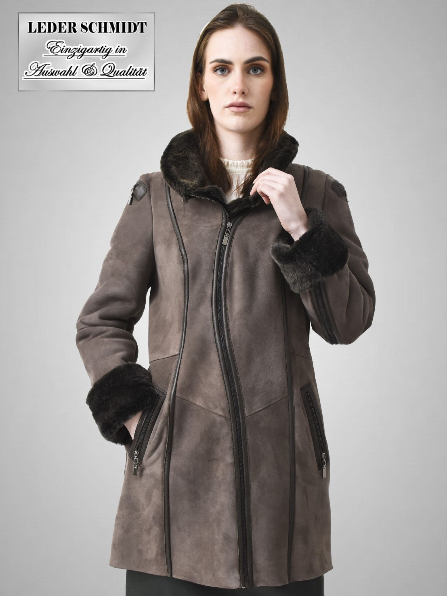 Damen Lammfelljacke mit Reißverschluss