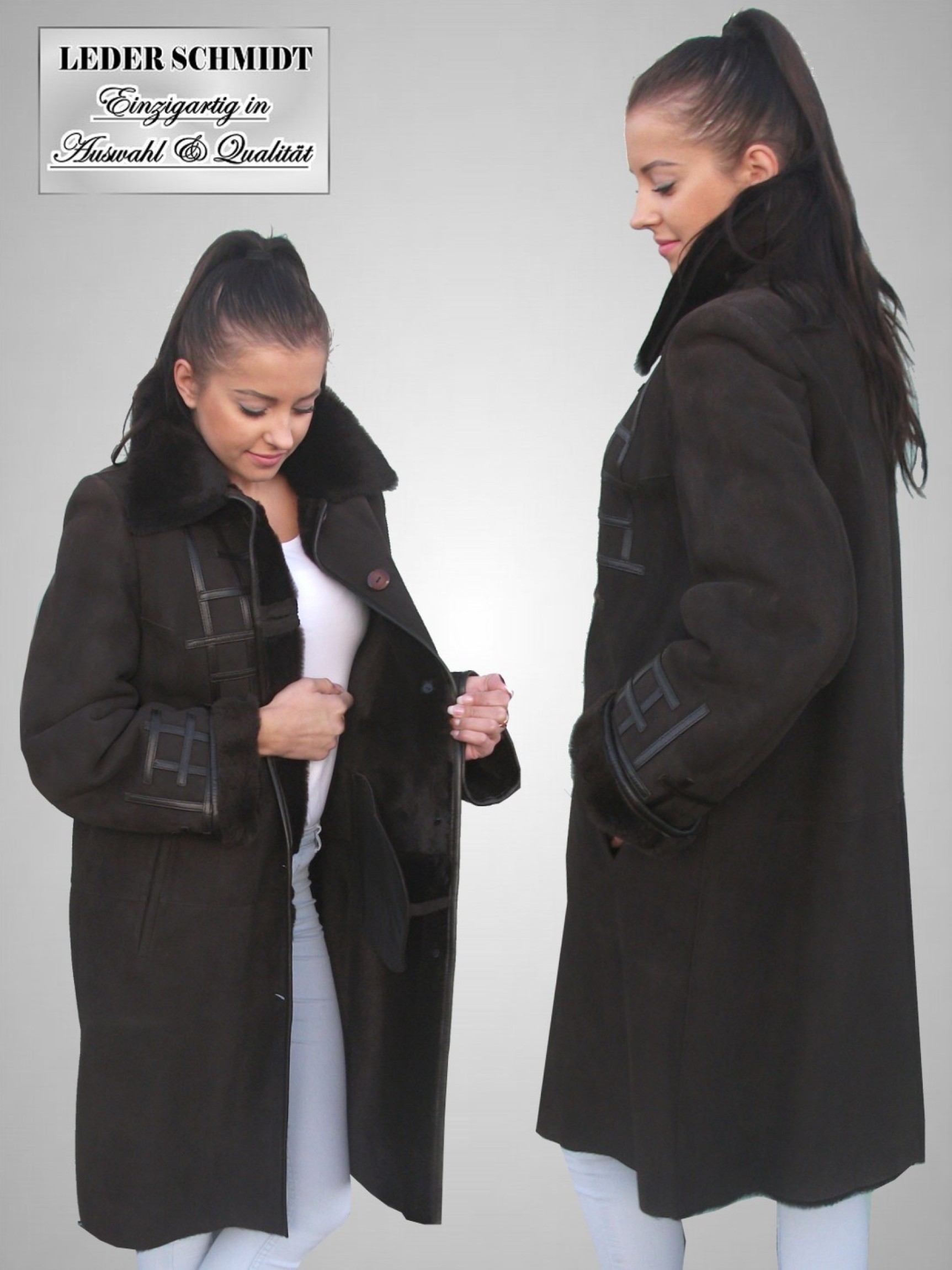 leichter Damen Lammfellmantel aus Merino-Lammfell braun taupe