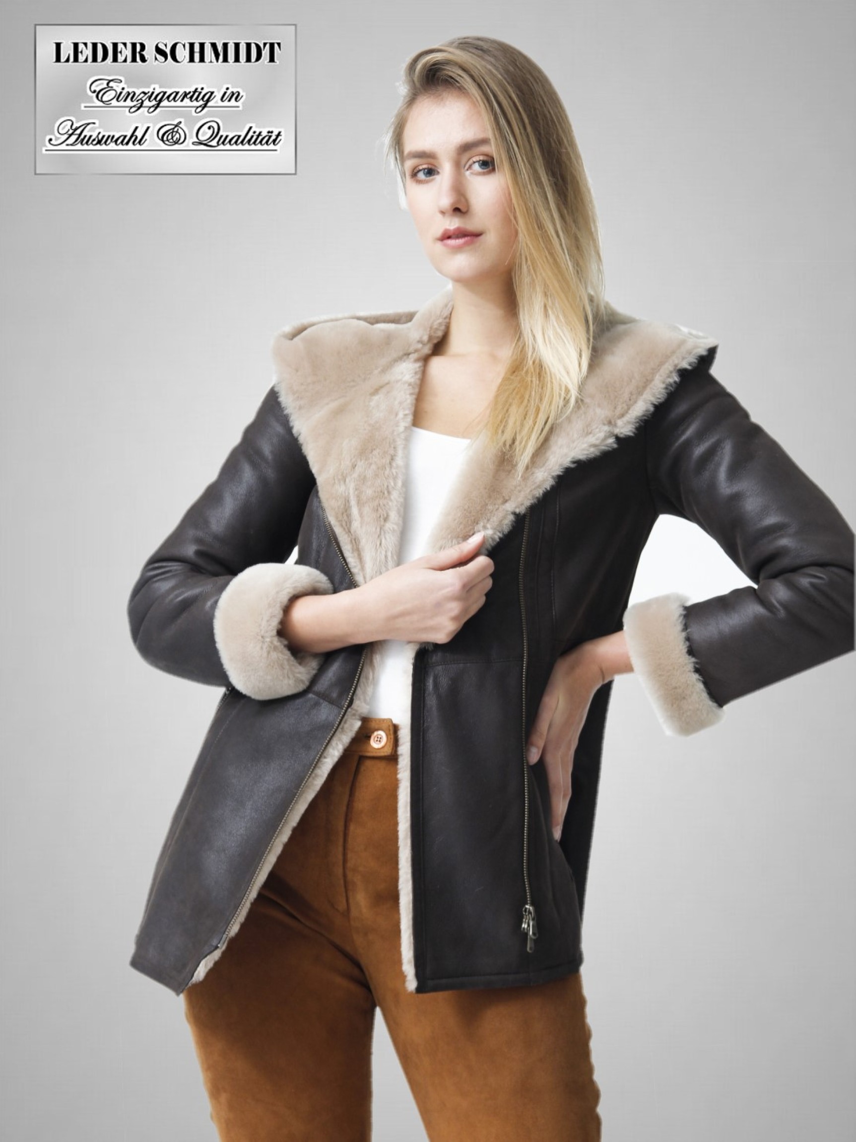 kurze Lammfelljacke Winter braun