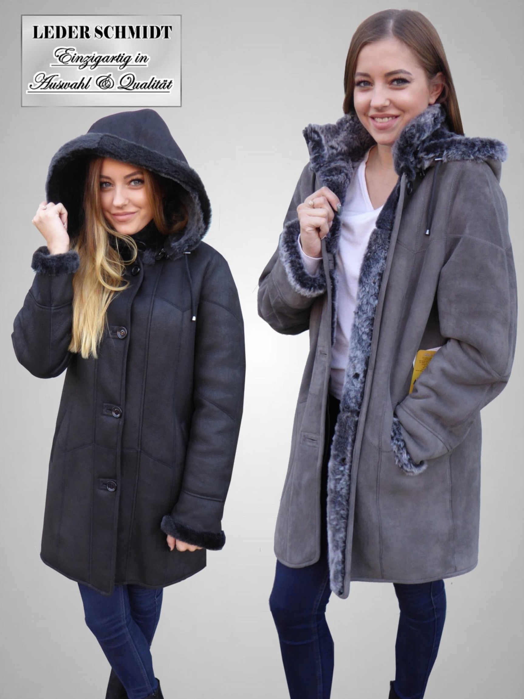 leichte Damen Lammfelljacke mit Kapuze