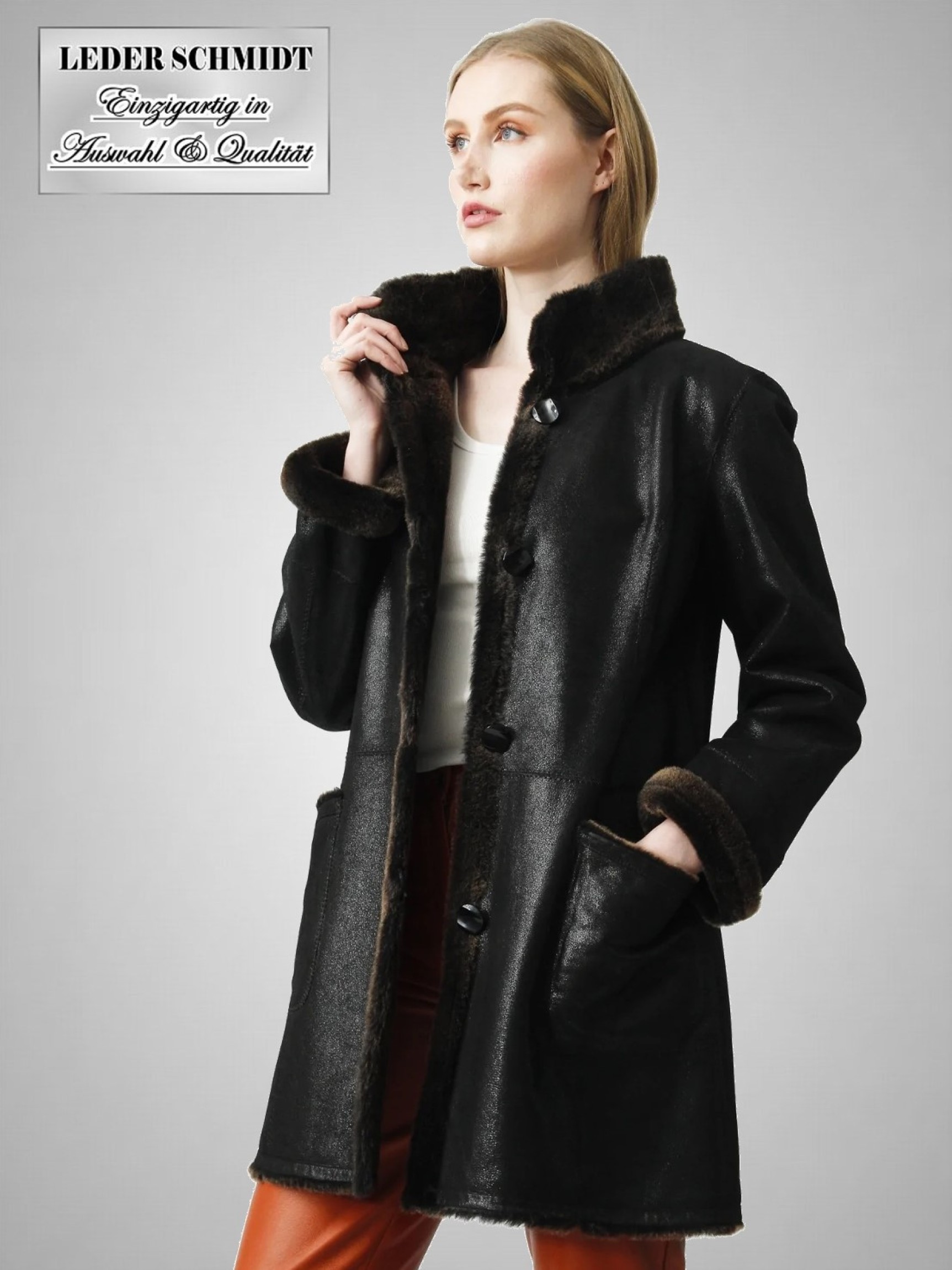 leichte lange Damen Lammfell Wendejacke