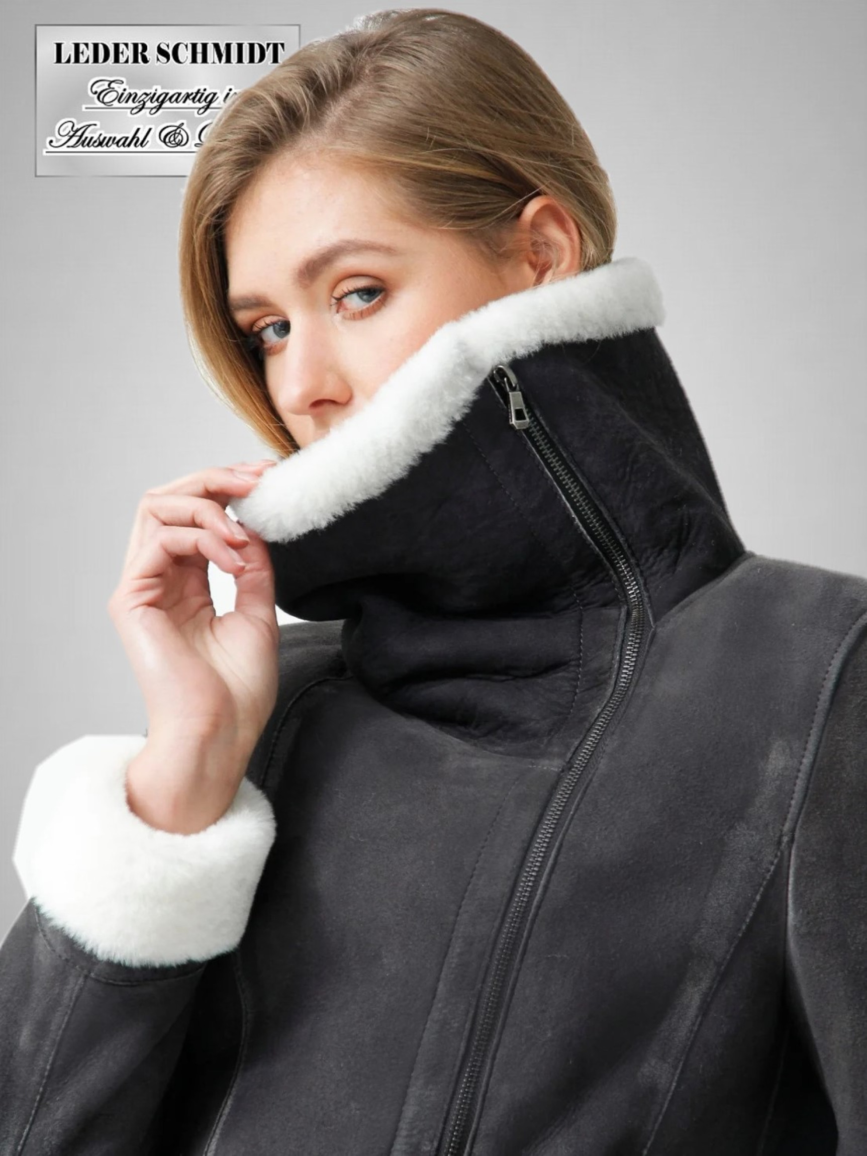 kurze Damen Lammfelljacke mit großem Kragen
