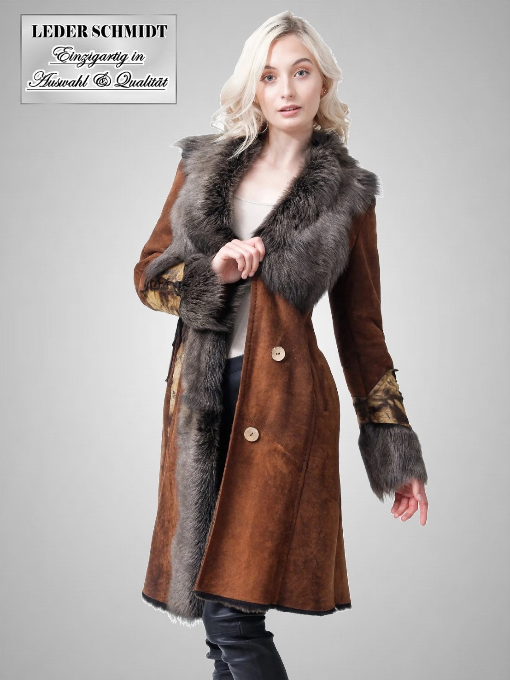 echter Damen Lammfellmantel Schaffellmantel braun mit