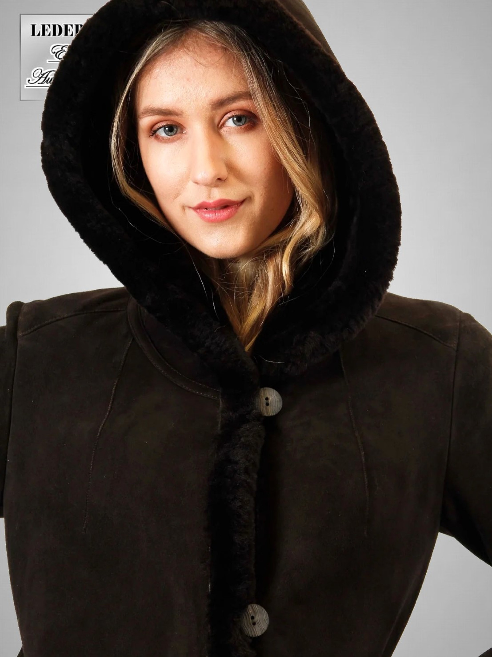 Damen Lammfelljacke / Mantel mit Kapuze