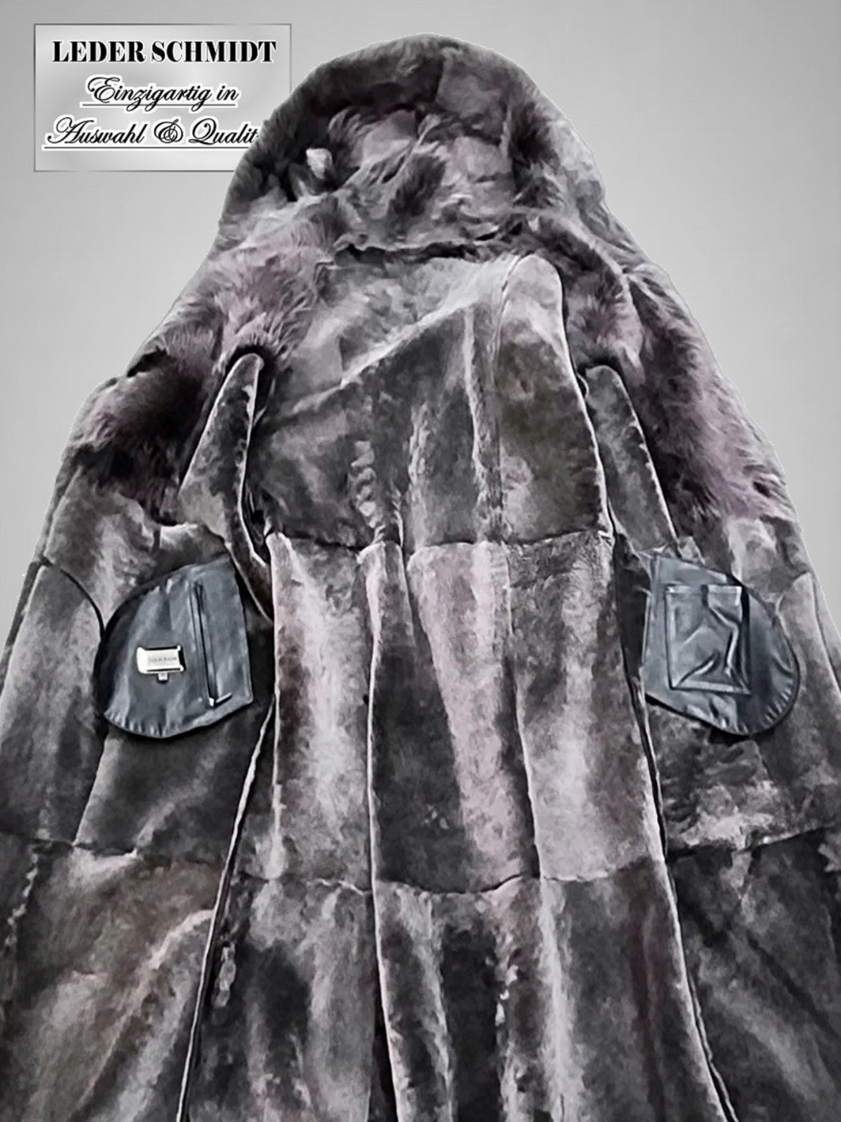 Damen Lammfellmantel mit Kapuze und Gürtel