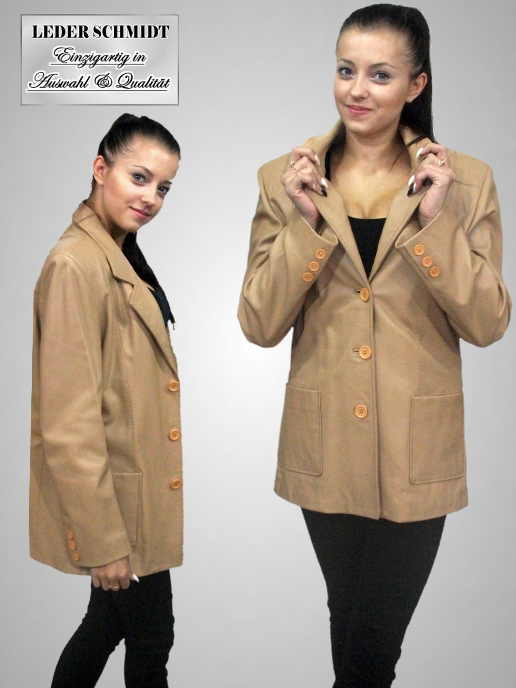 oversize Damenblazer Ledersakko caramel Lammnappa