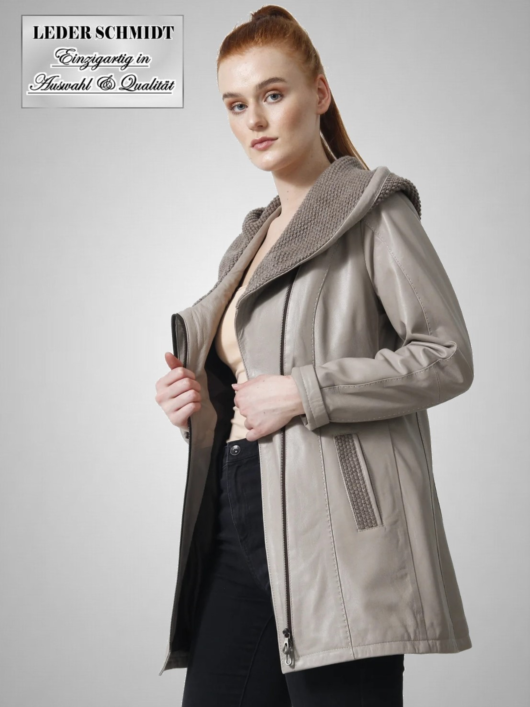 Damen Lederjacke mit Kapuze