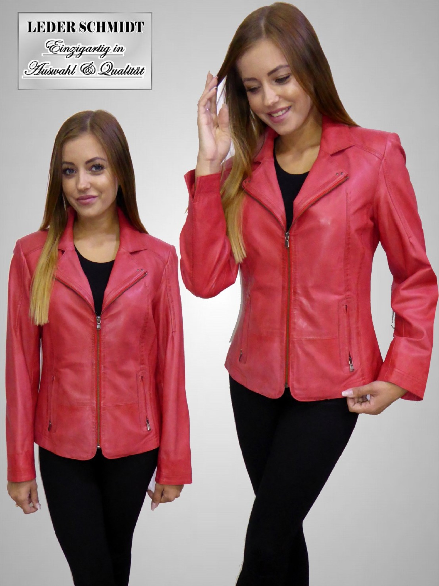 rote kurze Damenlederjacke