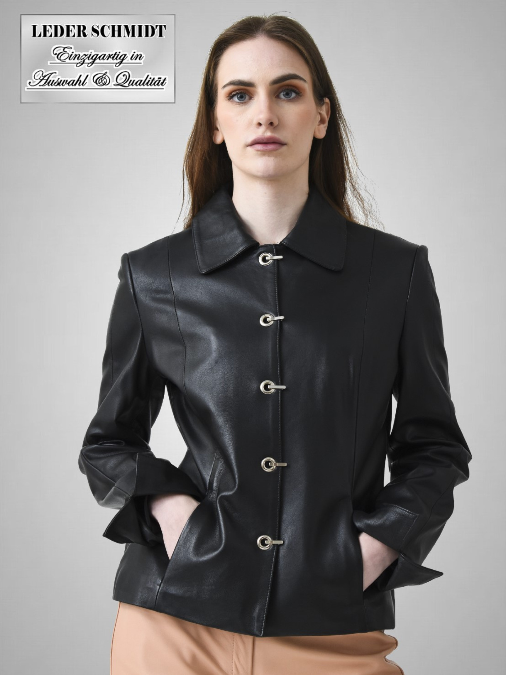 kurze schwarze echte Damen-Lederjacke Lamm-Nappa