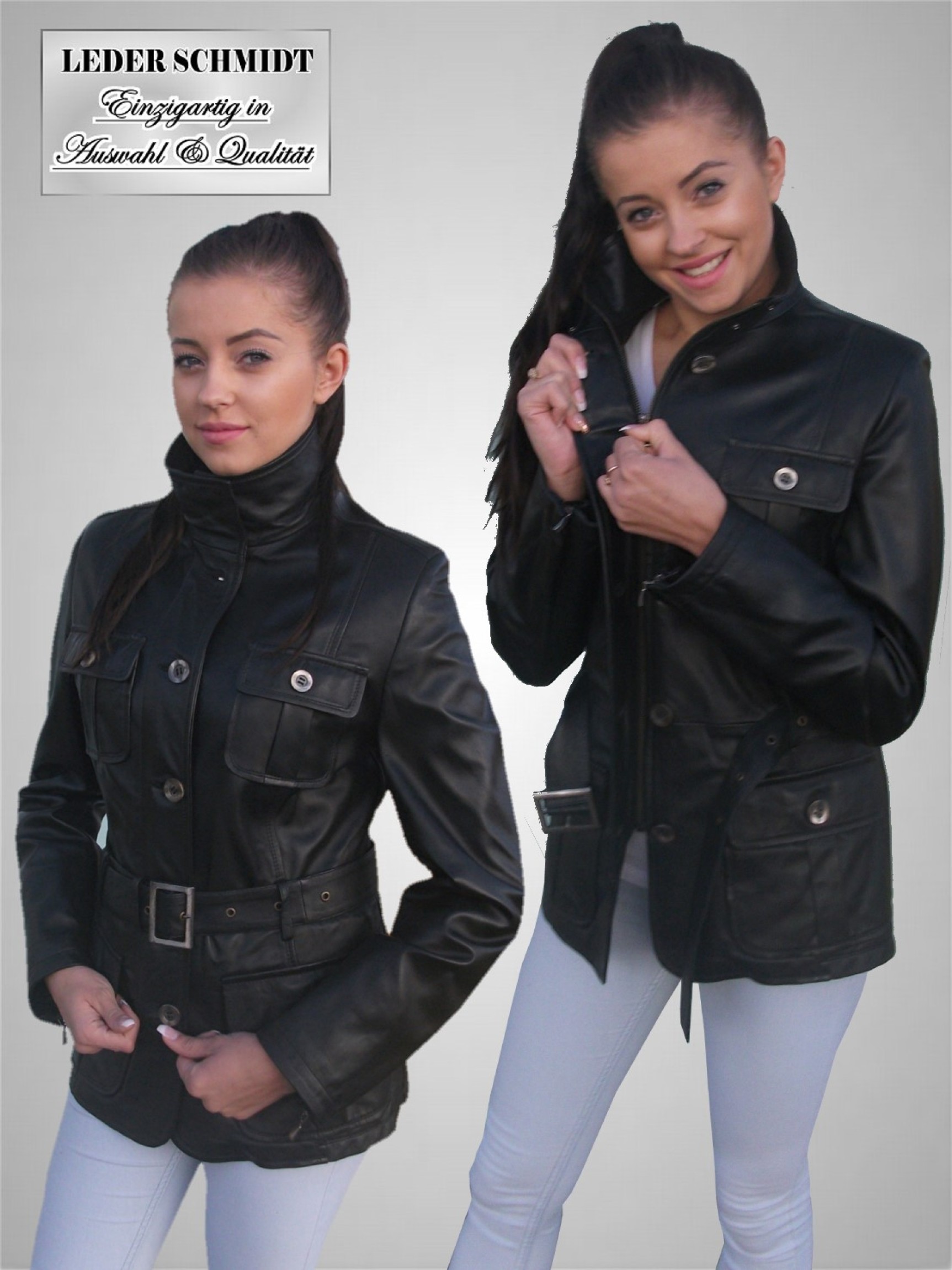 halblange Damen-Lederjacke