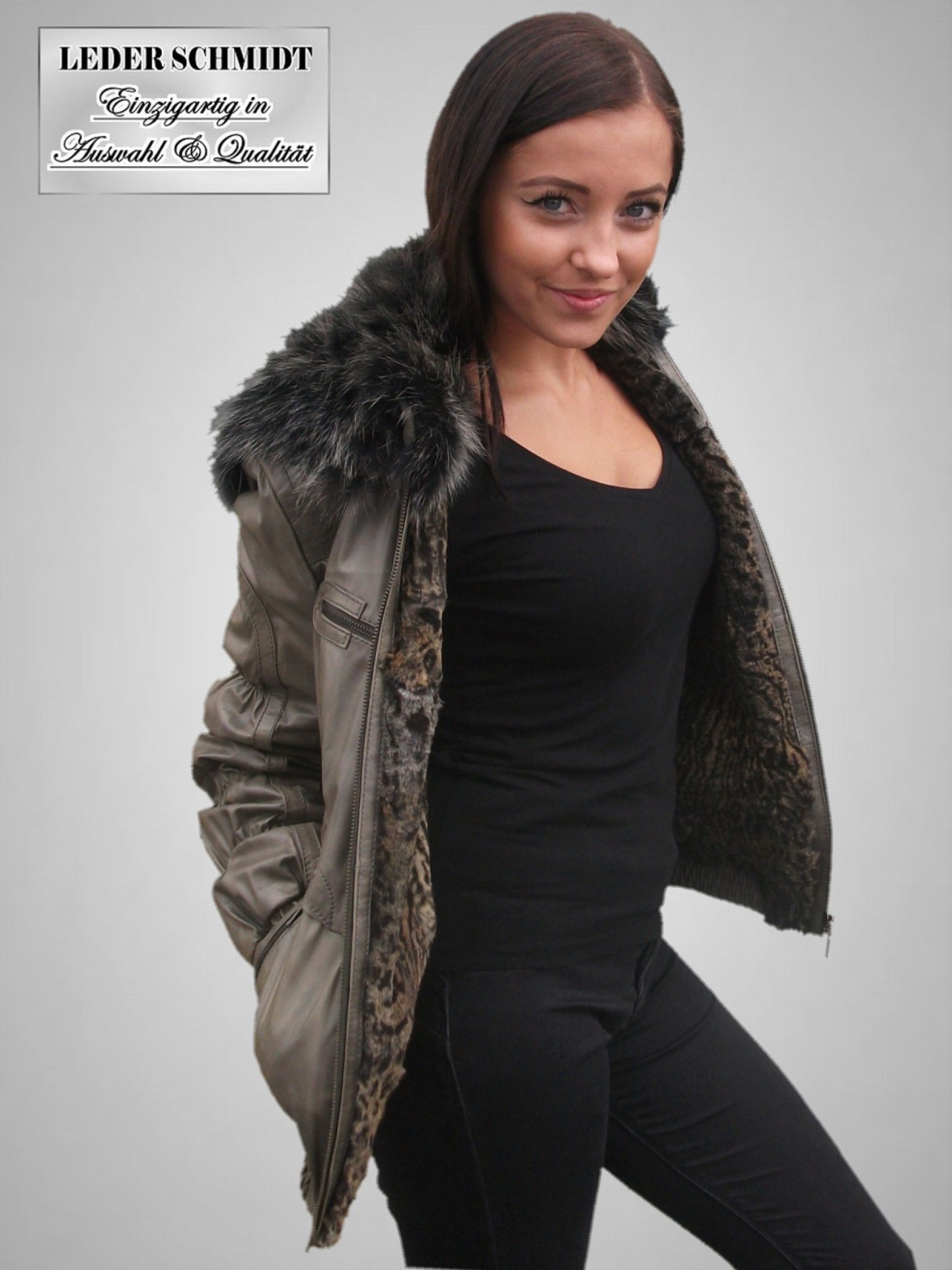 kurzer Damen Lederblouson mit Pelzfutter
