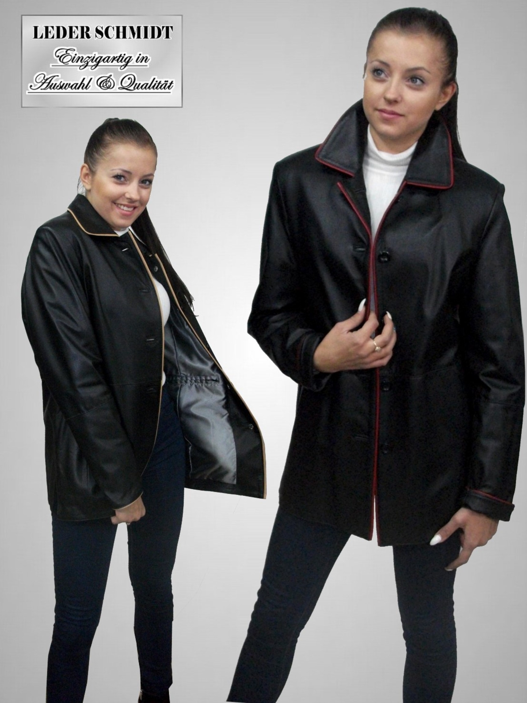 leichte lange schwarze Damen Lederjacke