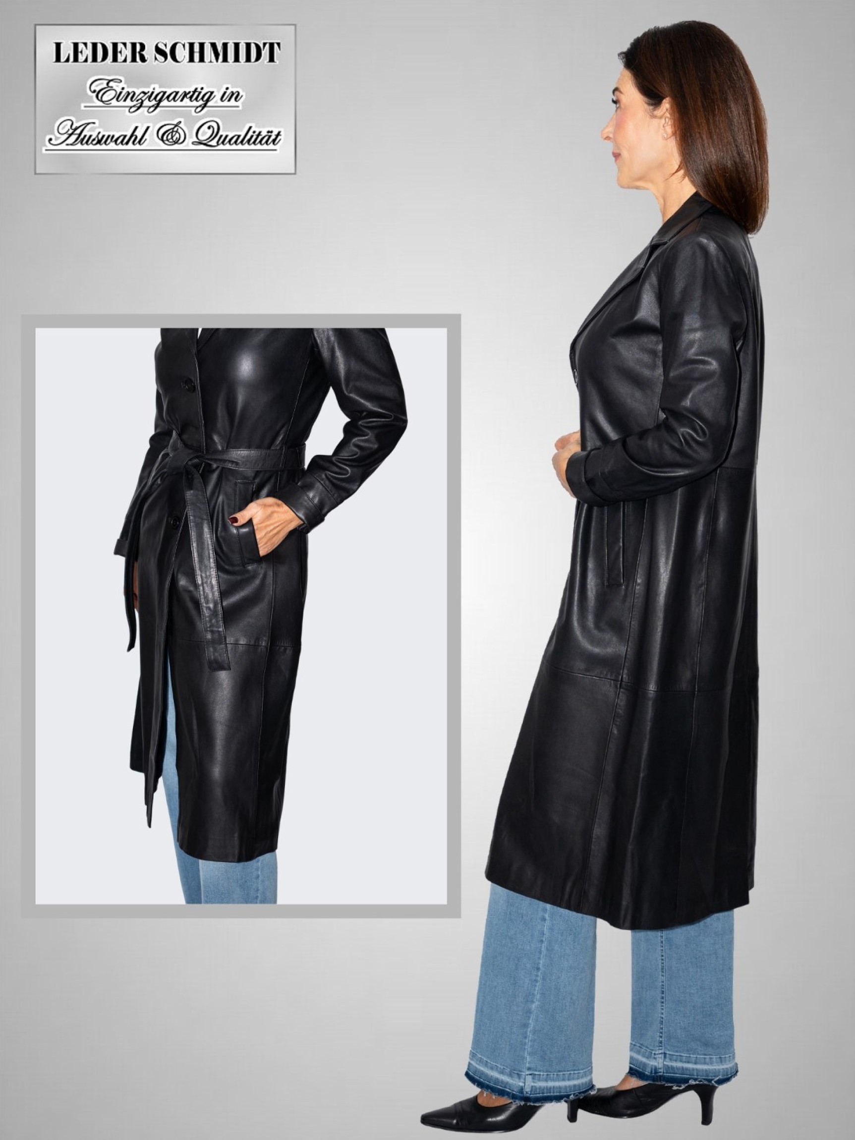 Damen Ledermäntel schwarz