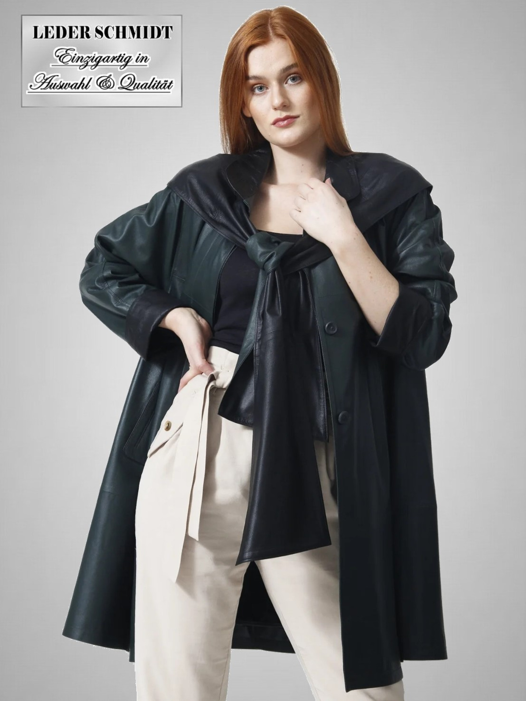 Damen Lederswinger mit Schalkapuze petrol