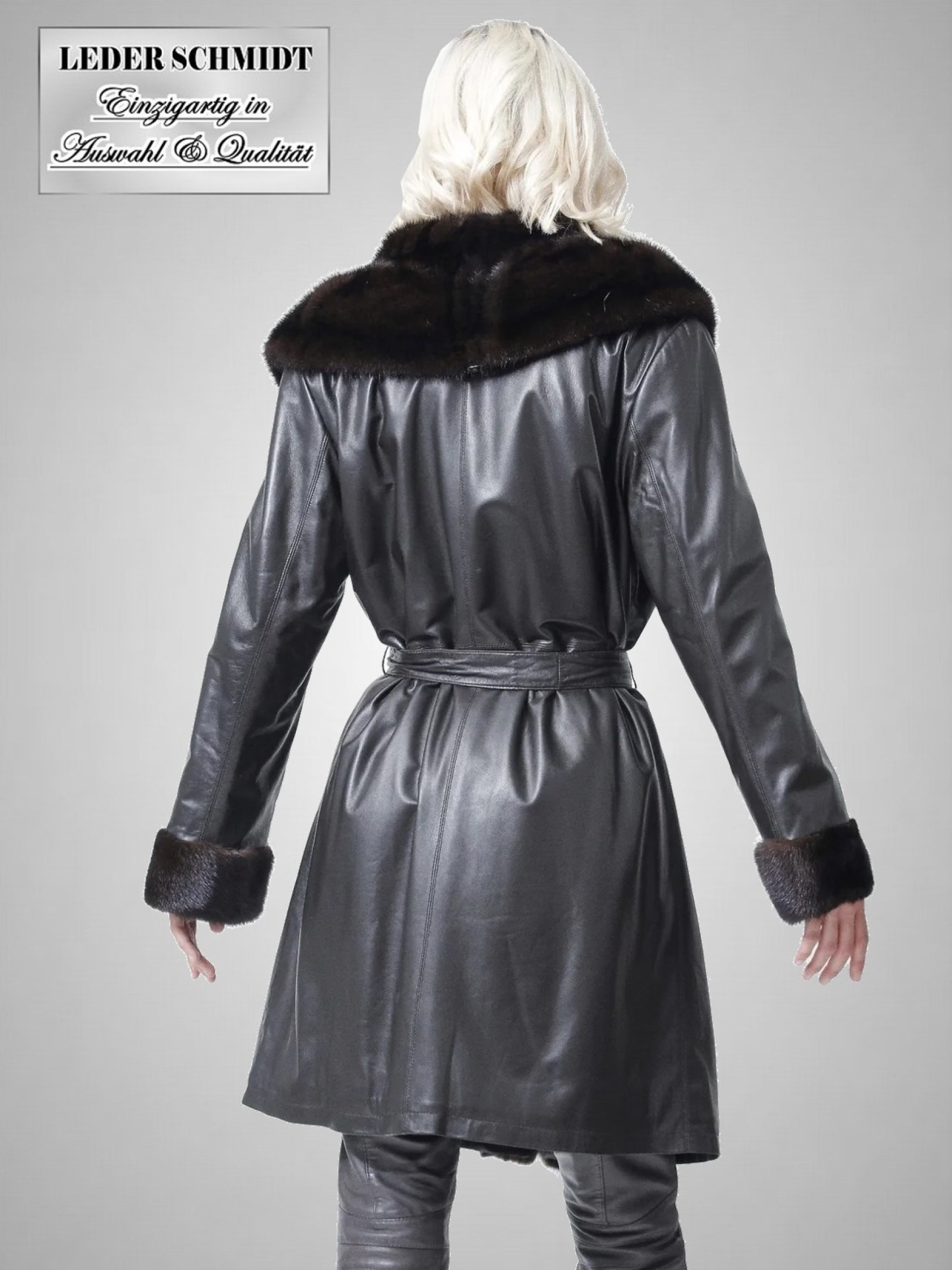 Wintertauglicher Damen Ledermantel schwarz echtes exklusives Lammnappa-Leder