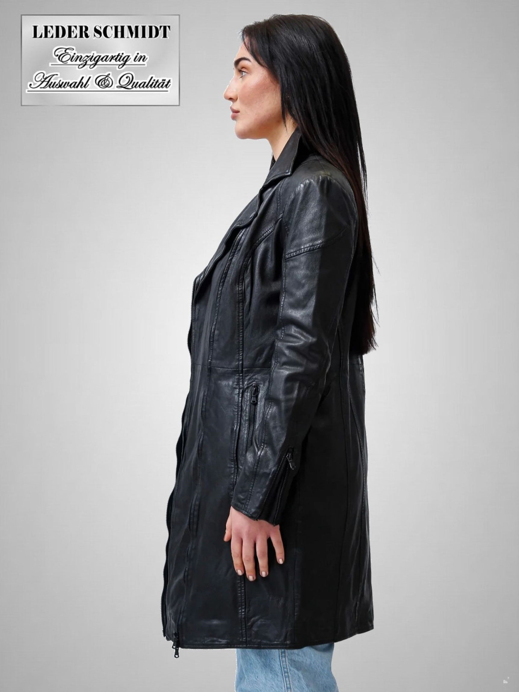 Damen Ledermantel Gehrock