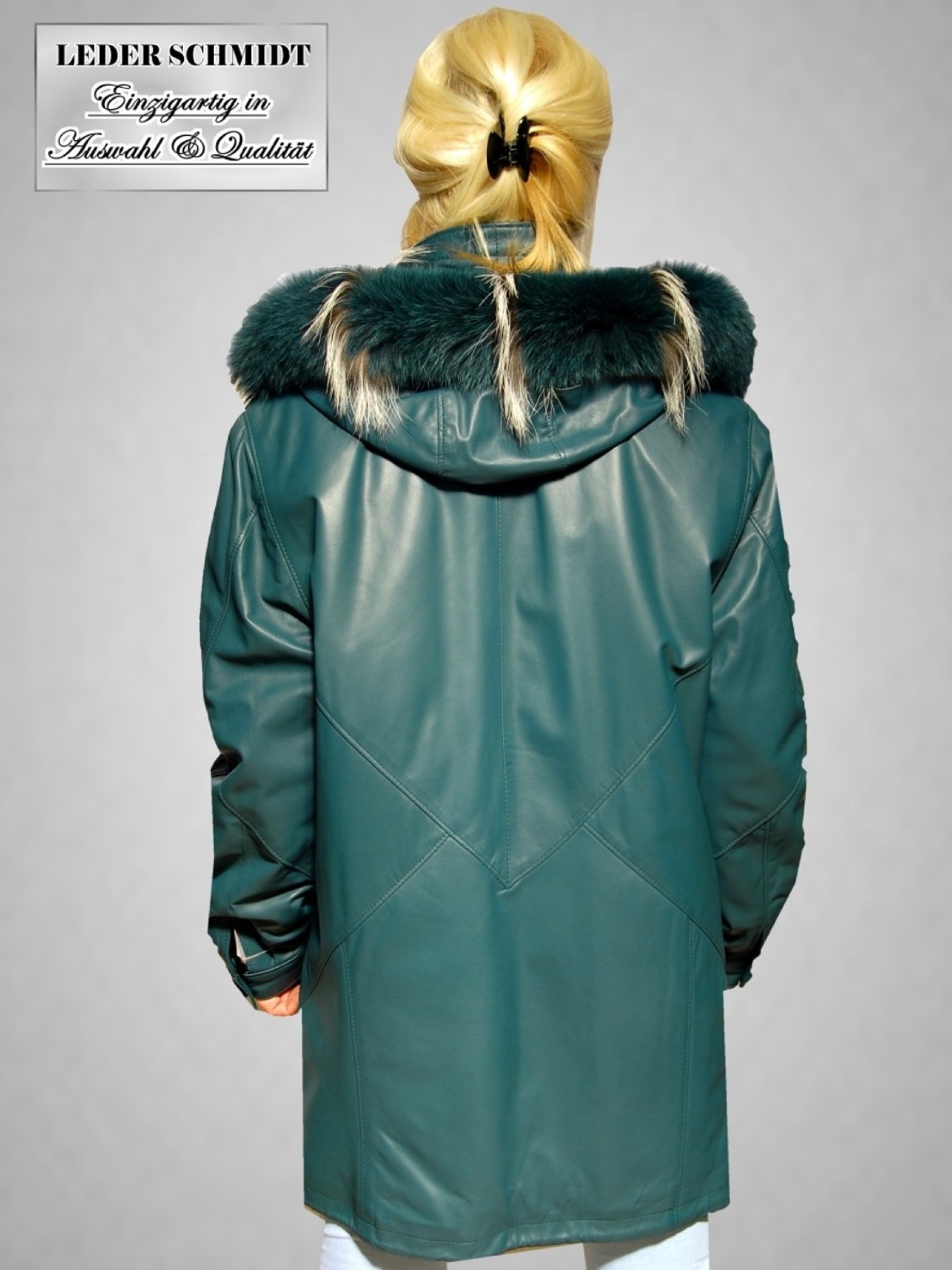 Damen-Lederparka mit Kapuze