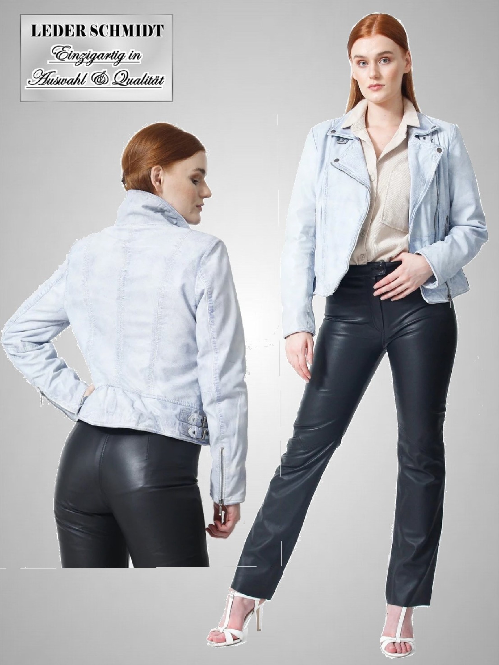 kurze Damen Lederjacke schräger Reissverschluss