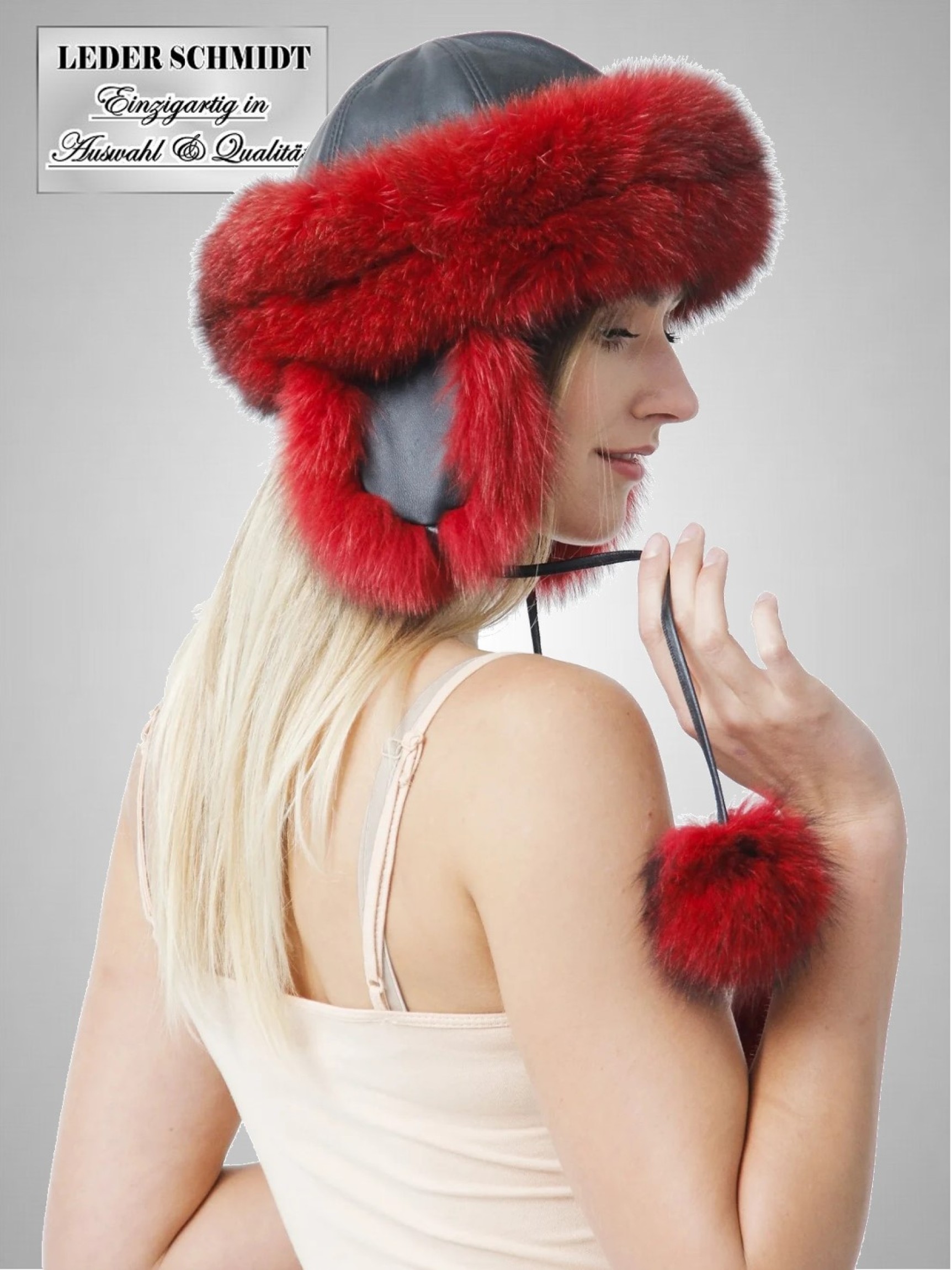 Damen Leder-Pelz-Mütze