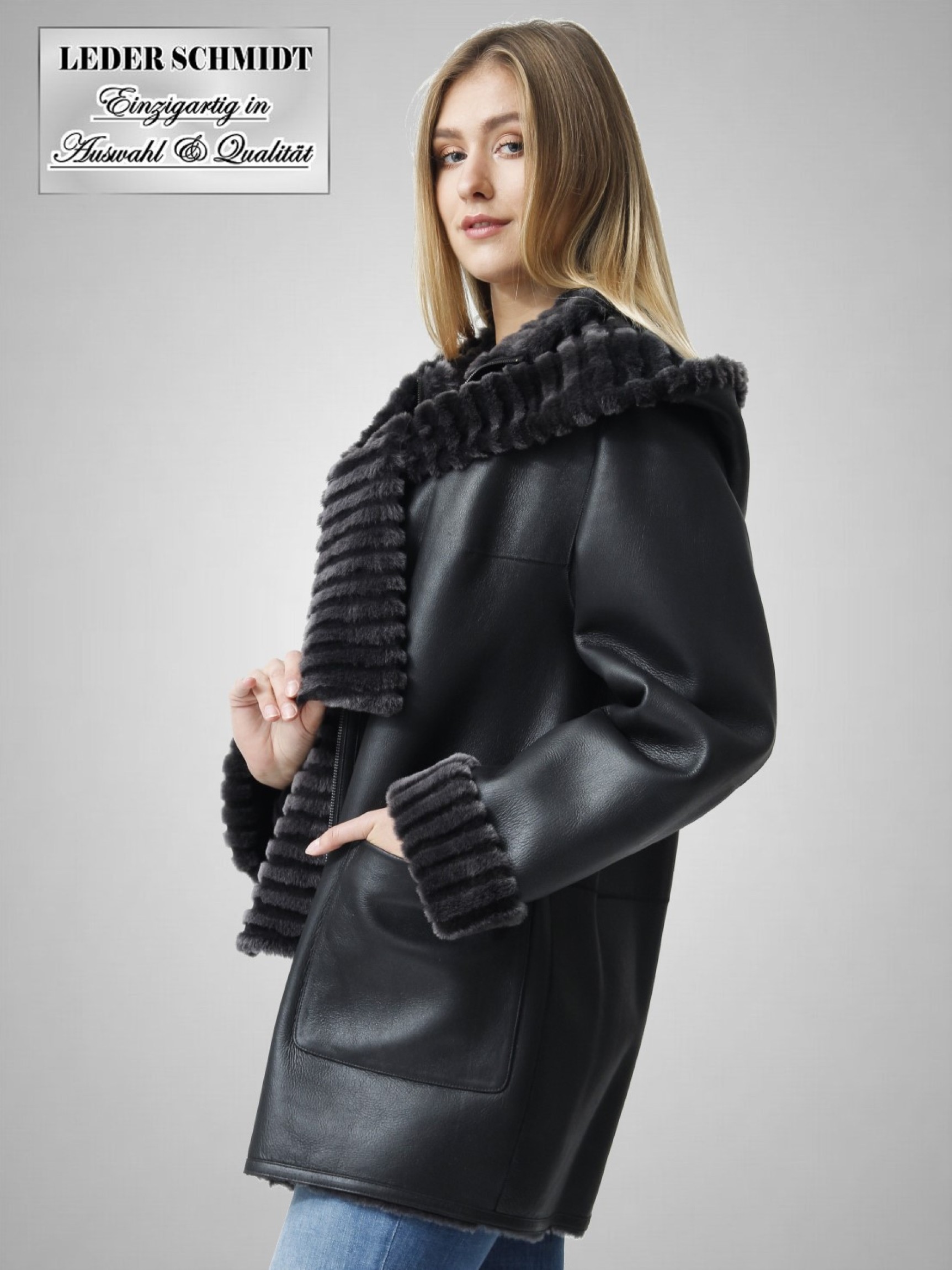 Schaffelljacke Damen echtes Lammfell schwarz