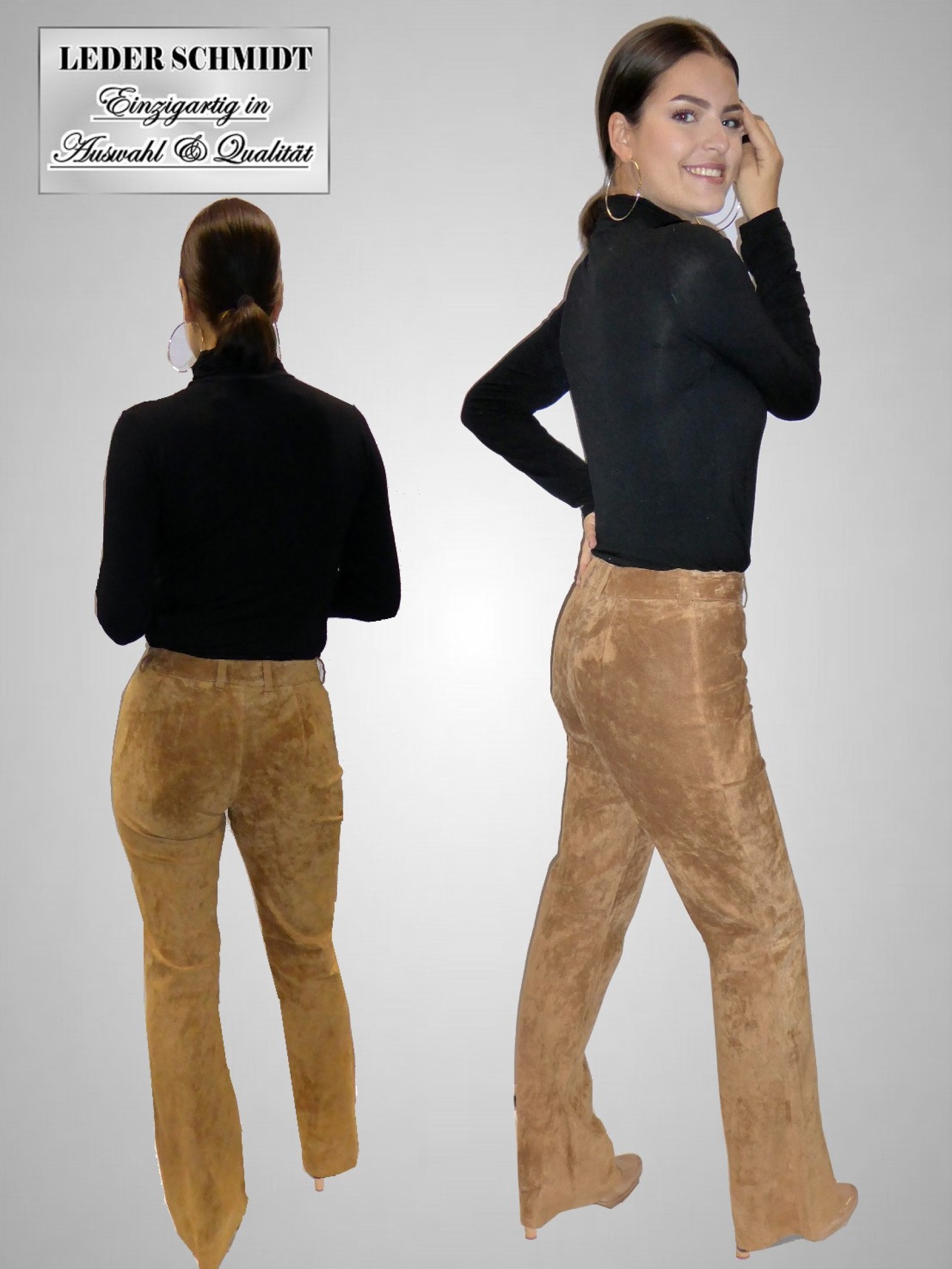 Damen Lederhose Cognac velours