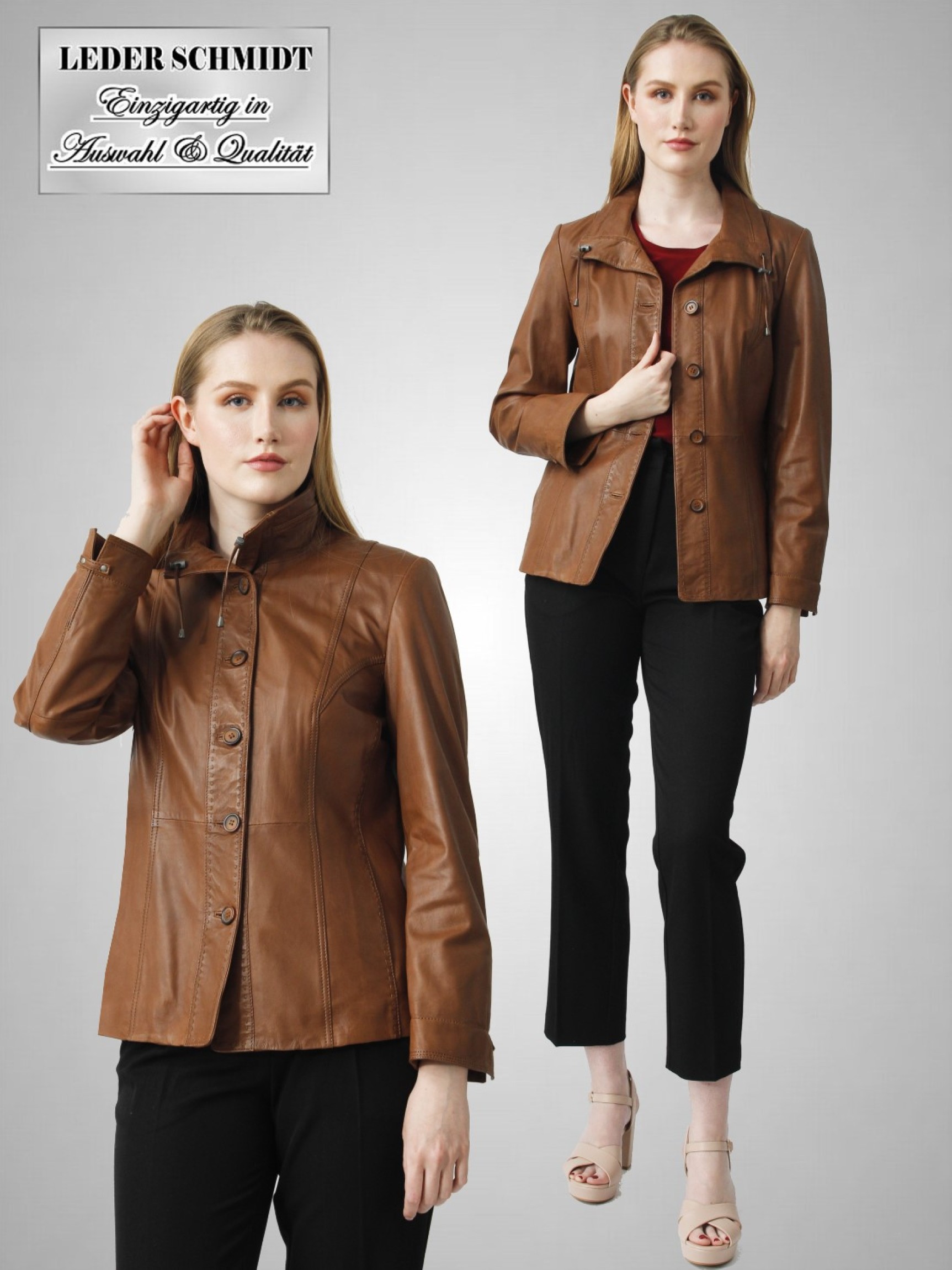 leichte kurze braune Damen Lederjacke Lammnappa