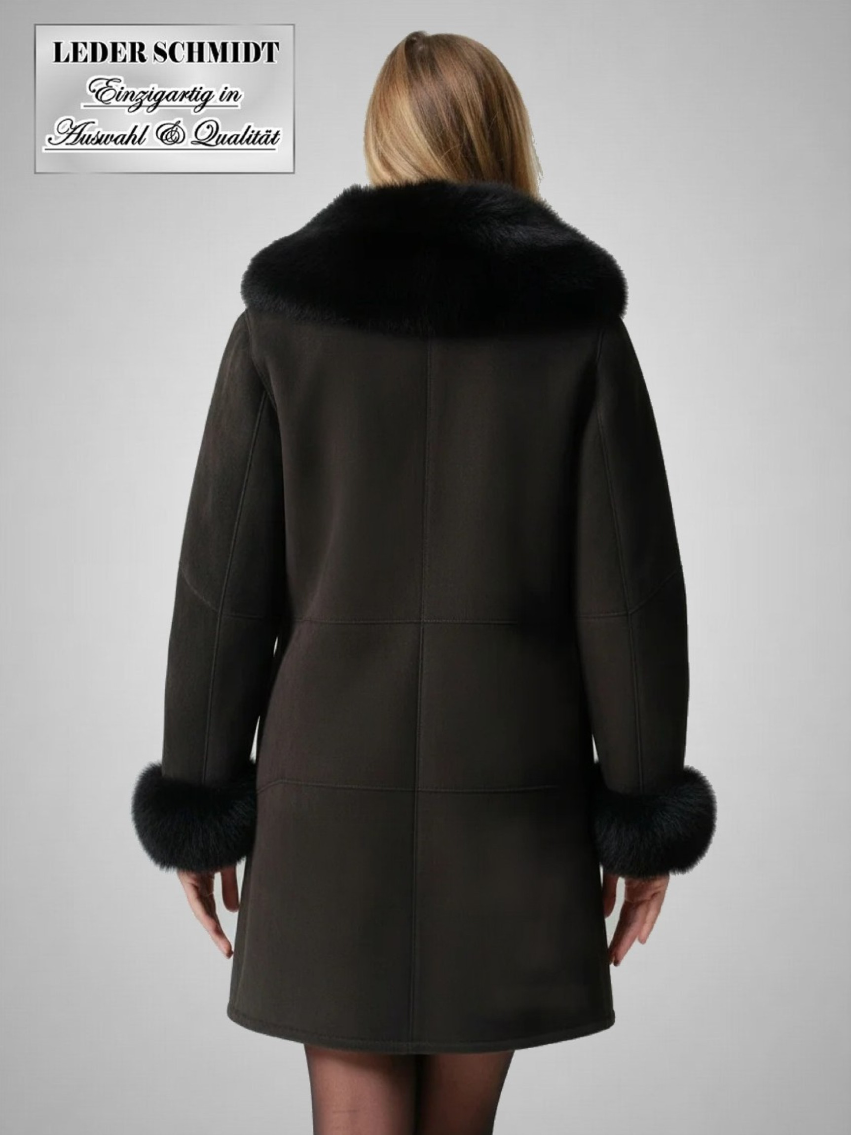 lange Damen Lammfellmantel dunkel braun