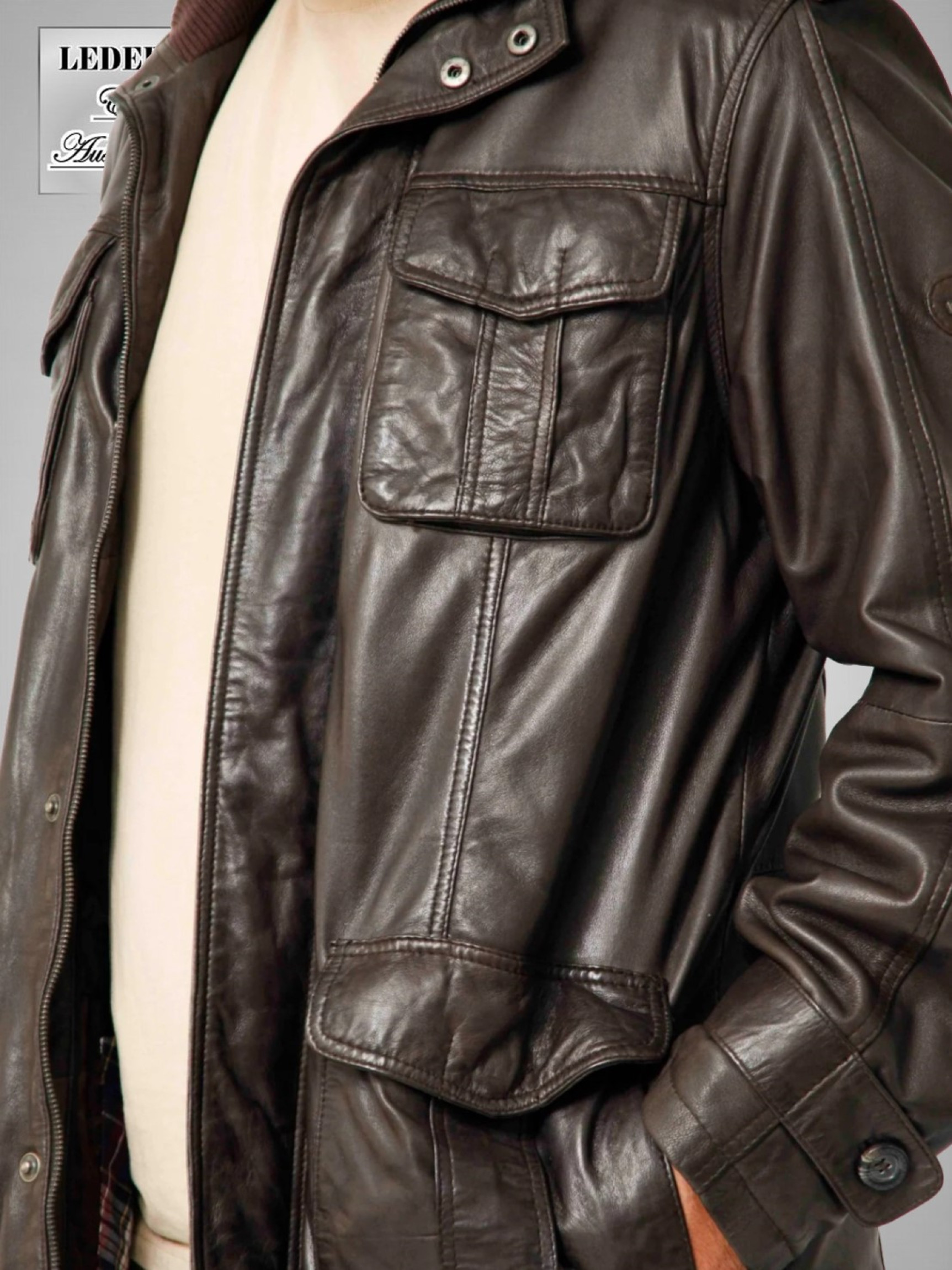 lange Herren-Lederjacke