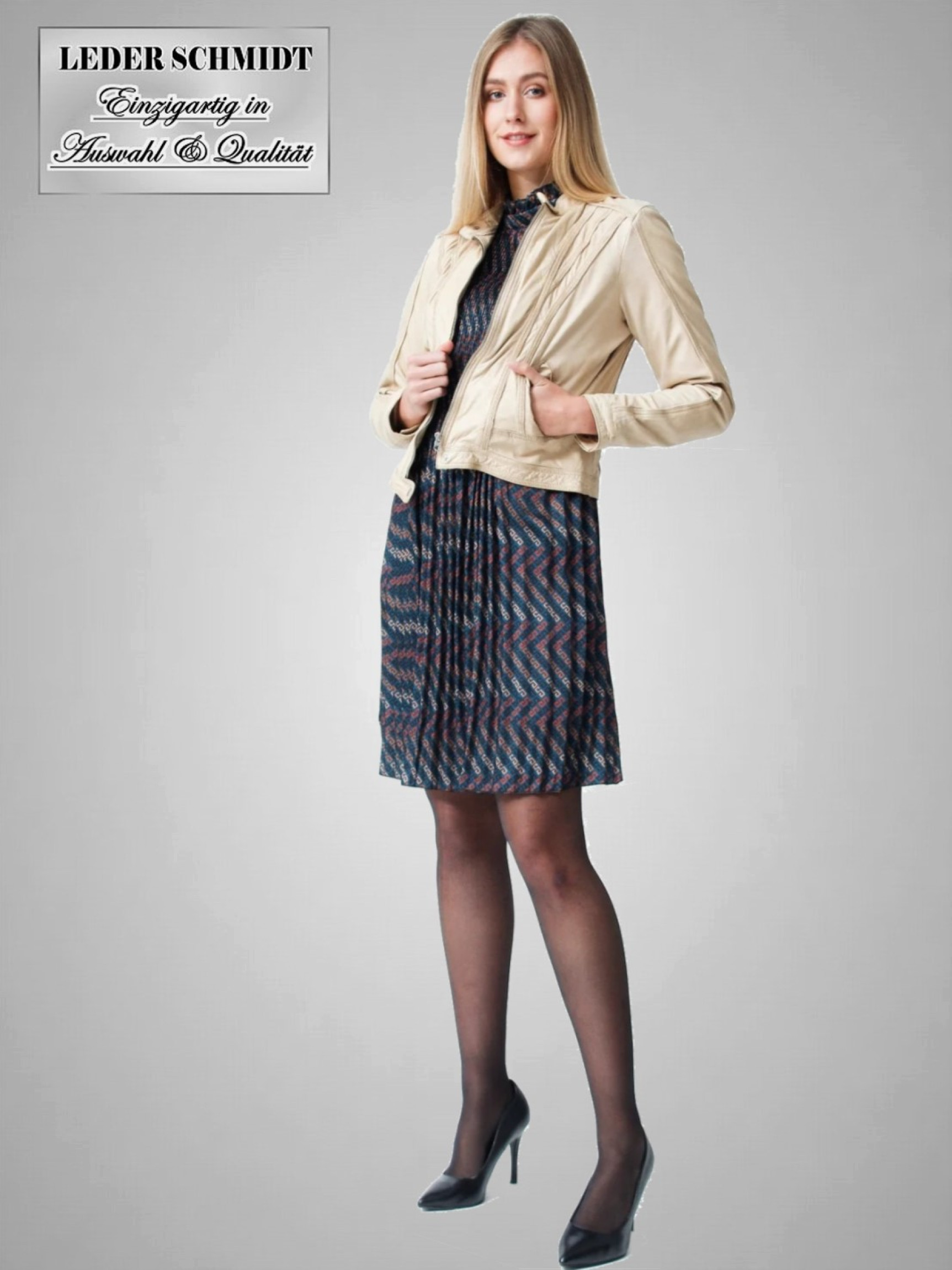 Damen Lederjacke kurz in grün und beige
