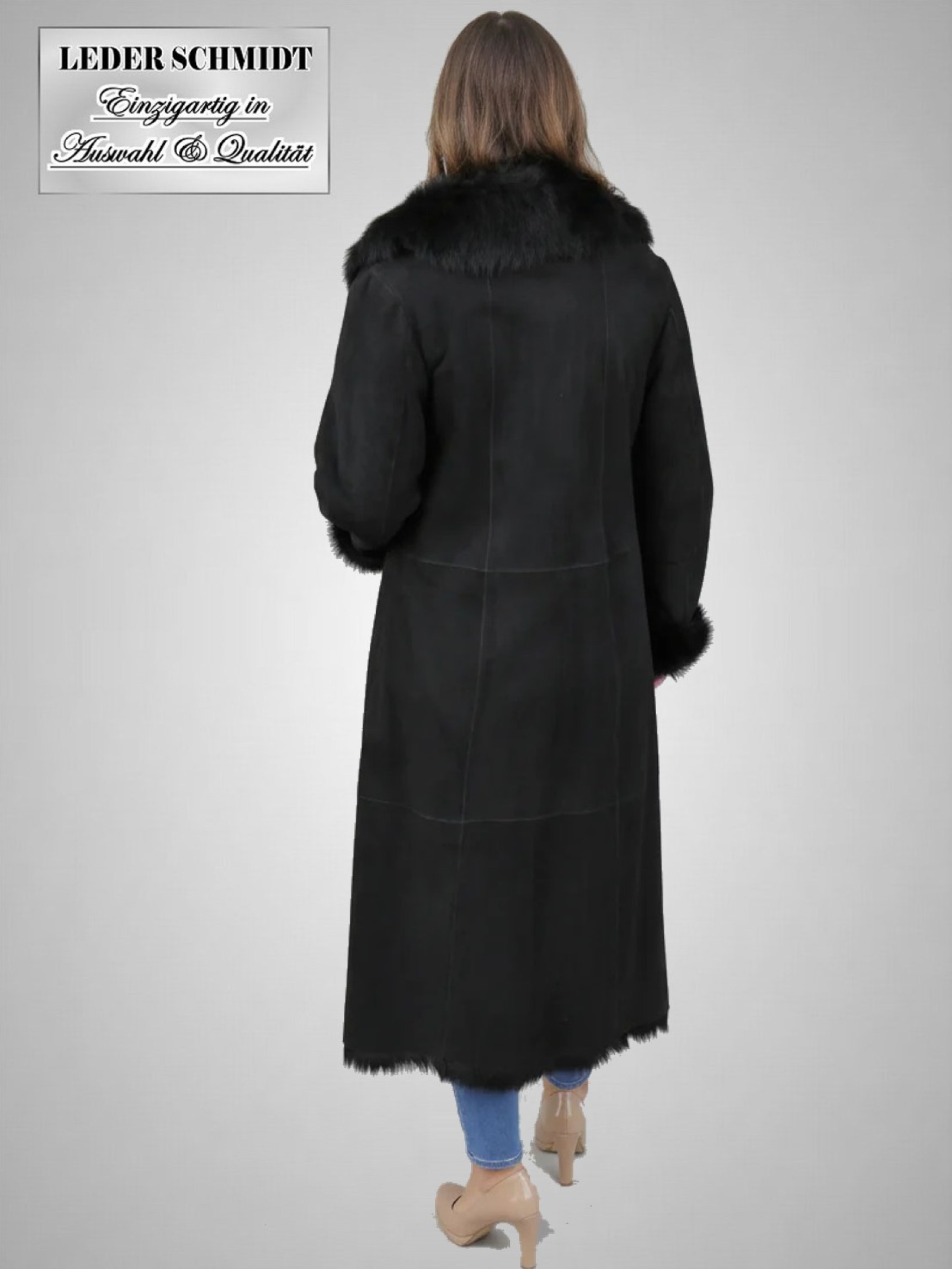 leichter langer Damen Ziegenfell-Mantel