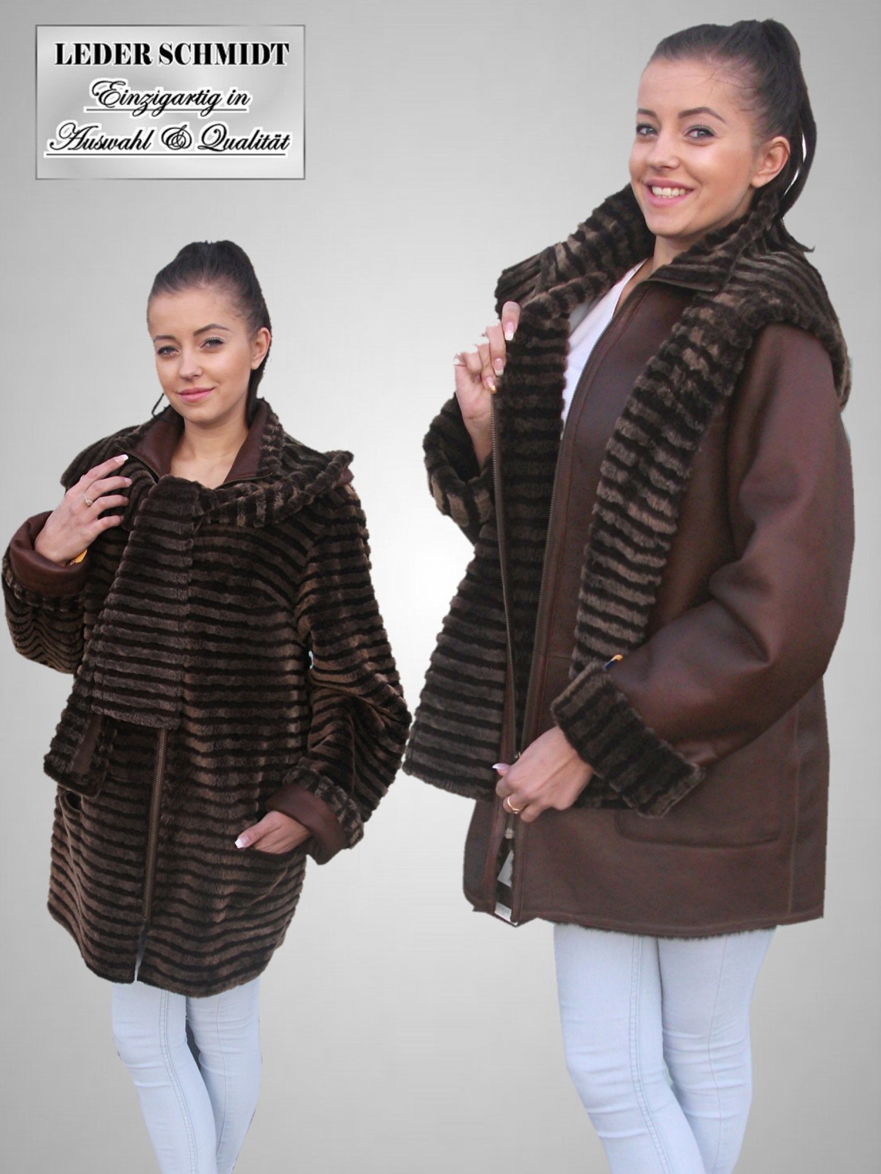 Lammfelljacke mit abnehmbarer Kapuze Damen leicht braun