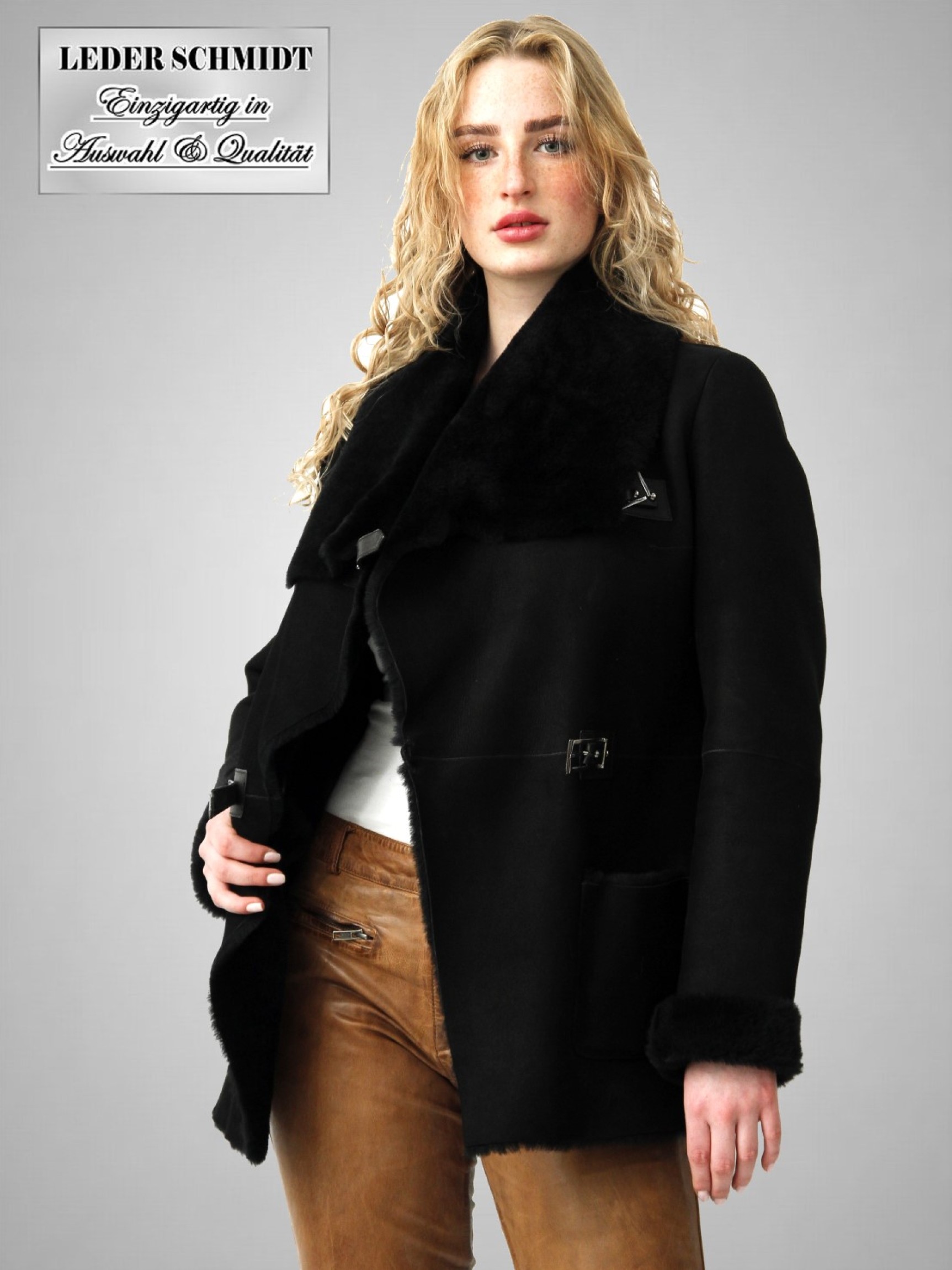 schwarze Damen Lammfelljacke po bedeckt echt