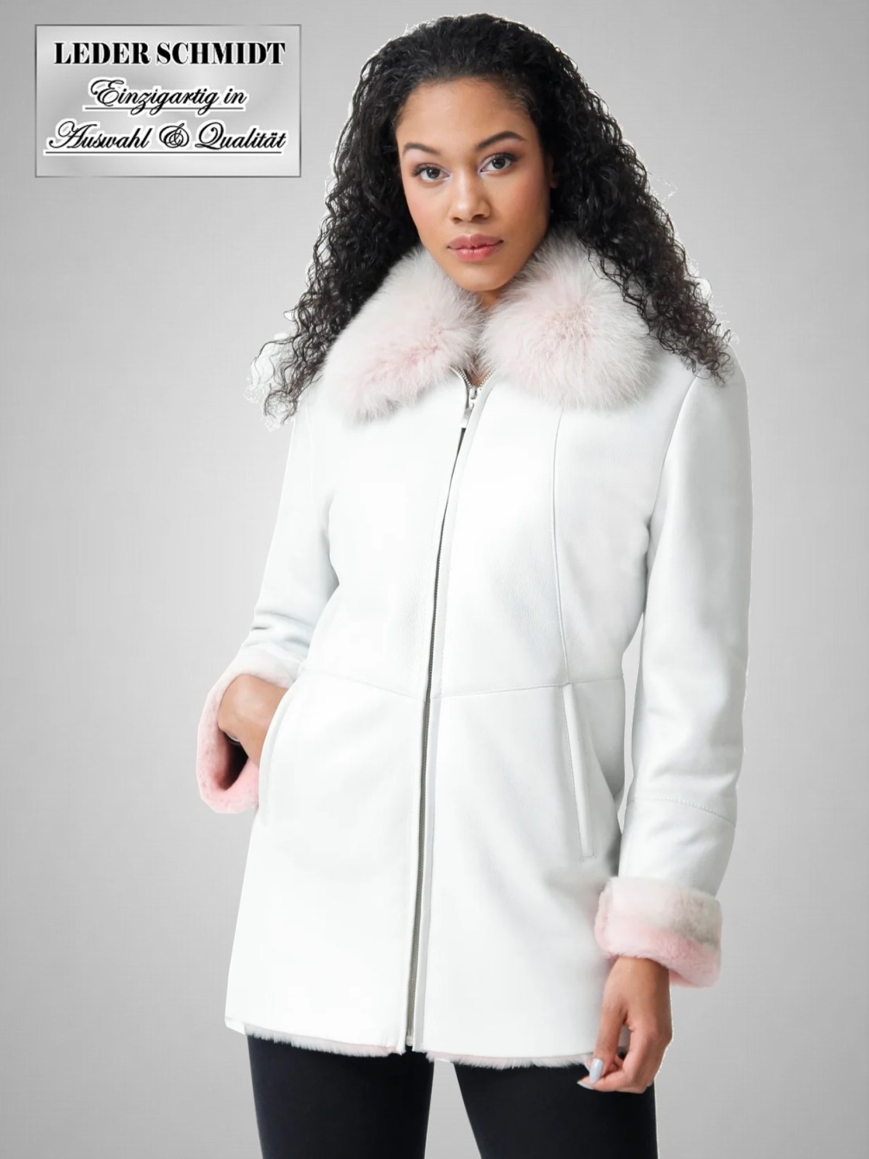 weiße echte Damen Lammfelljacke aus superweichem Merino Lammfell