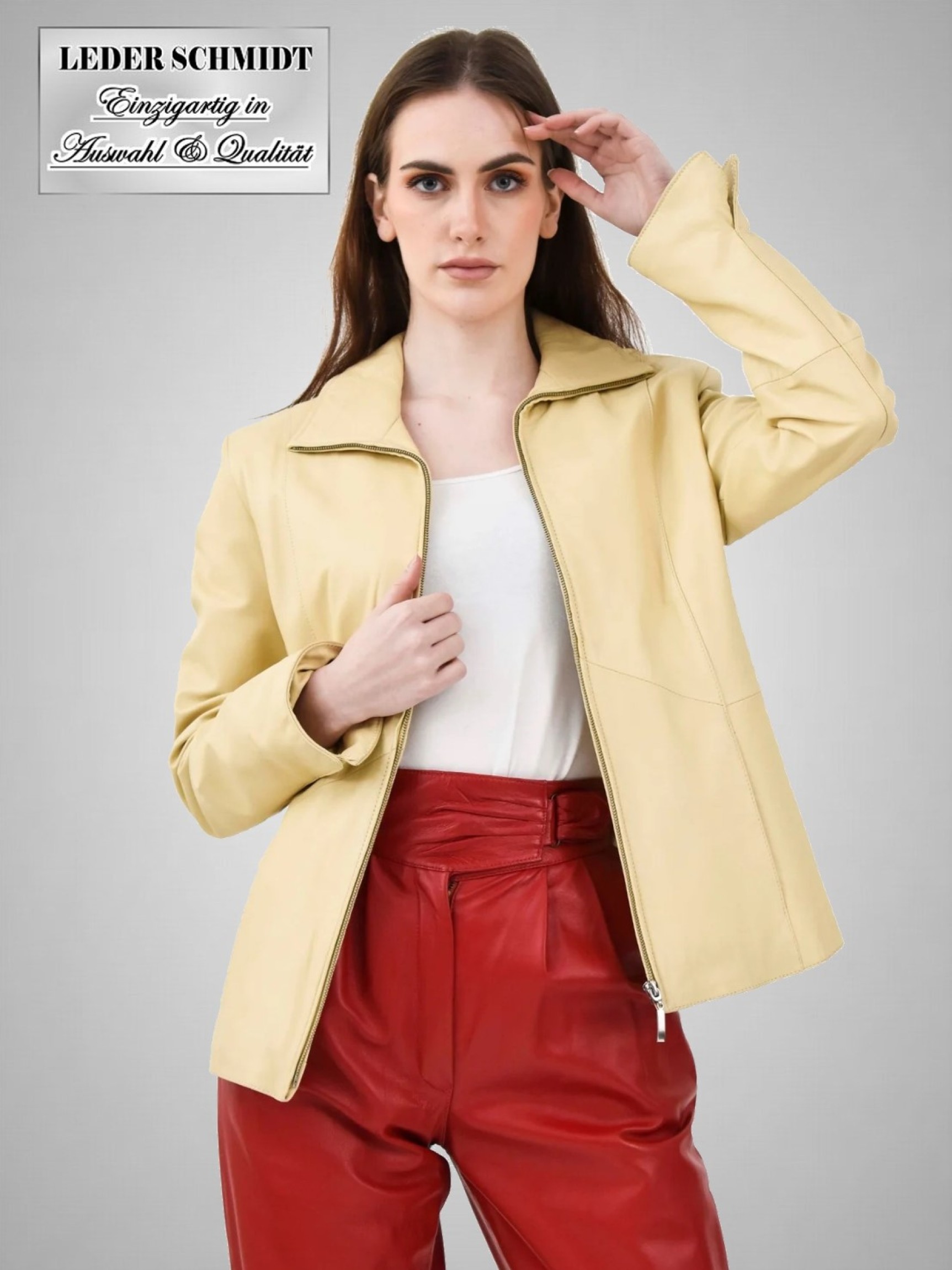 lange Damen Lederjacke hell