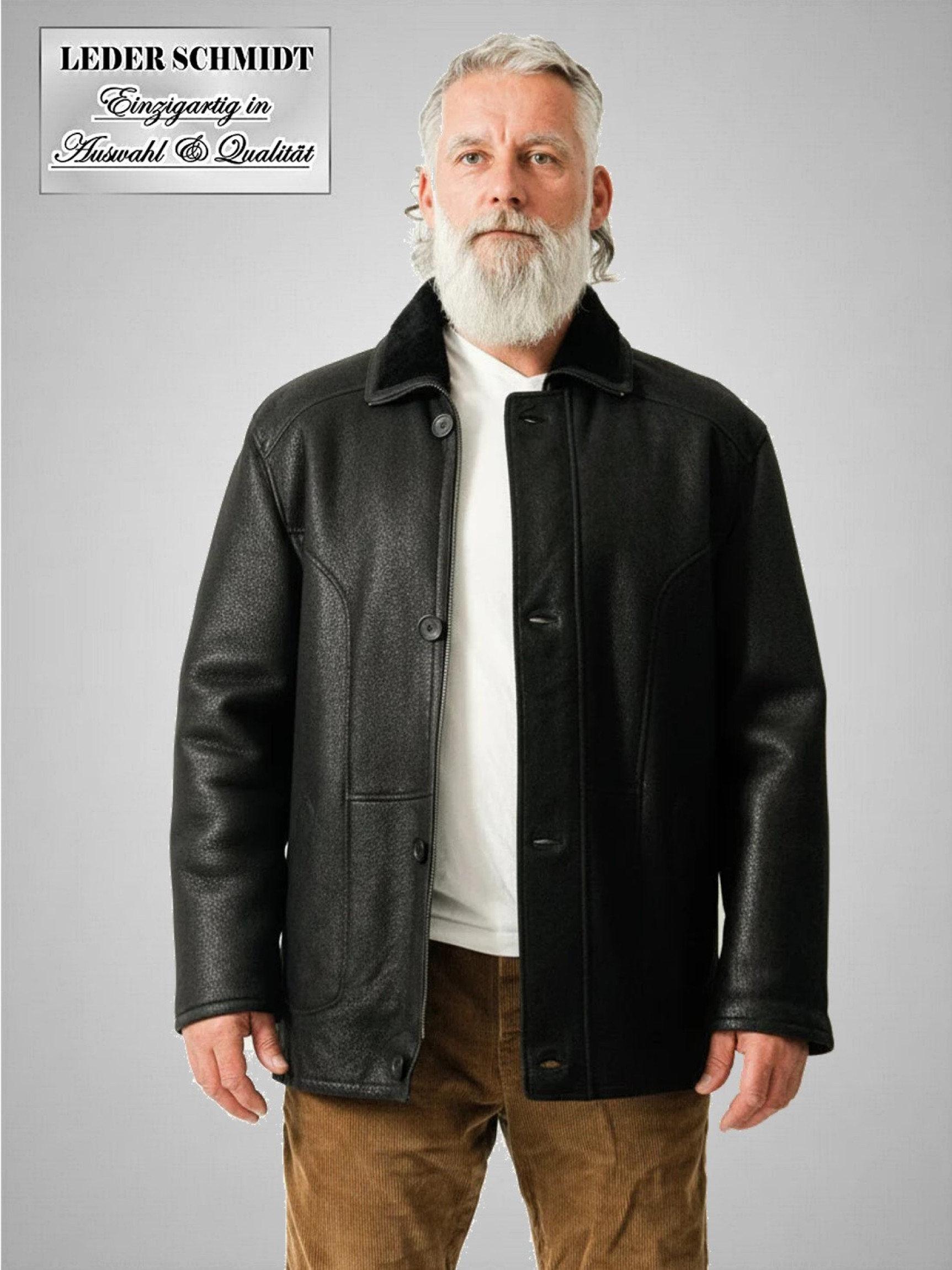 echte schwarze Herren Lammfelljacke mit Reißverschluss Knöpfe