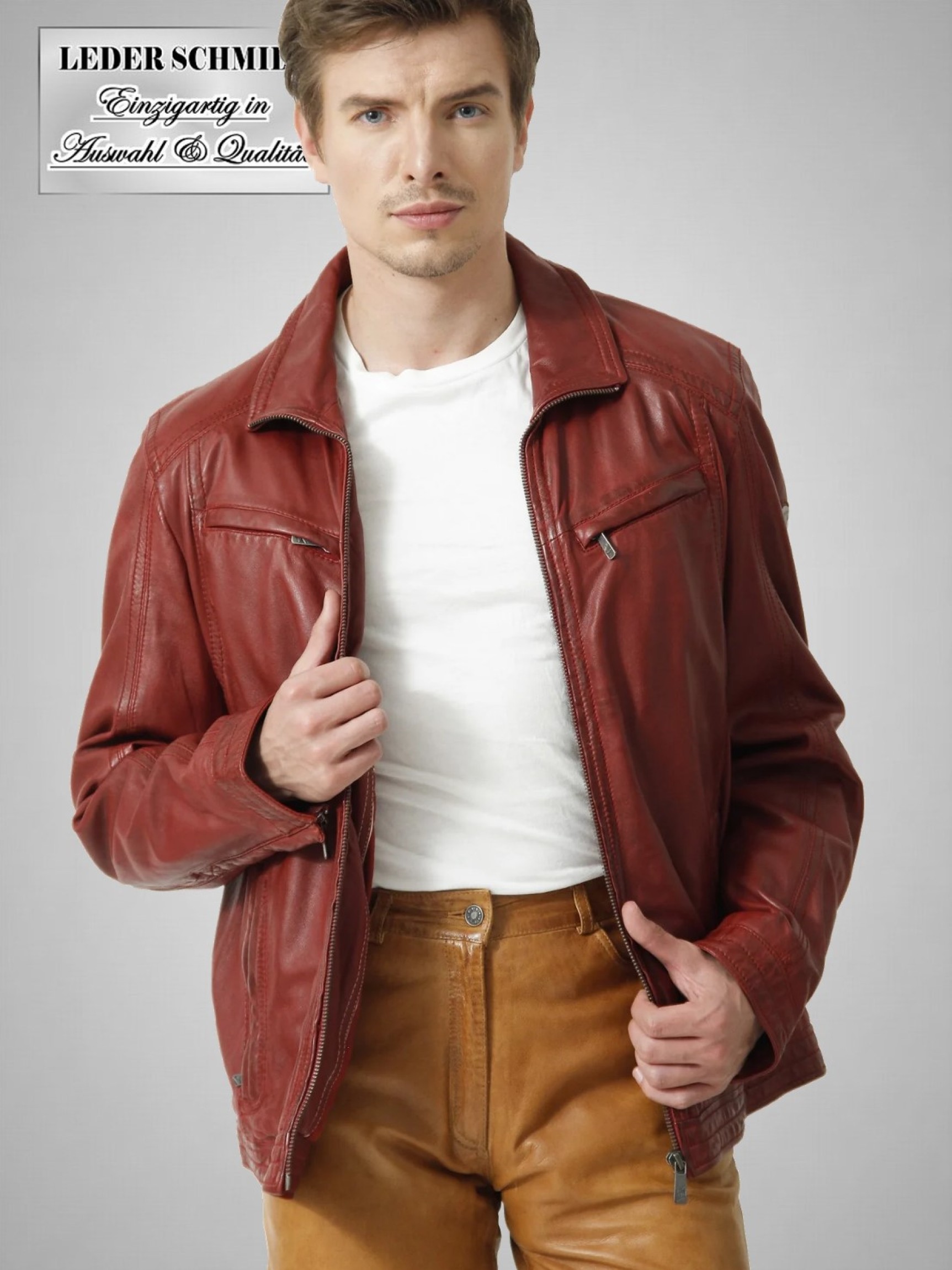 Lederjacke Berlin Herren rot